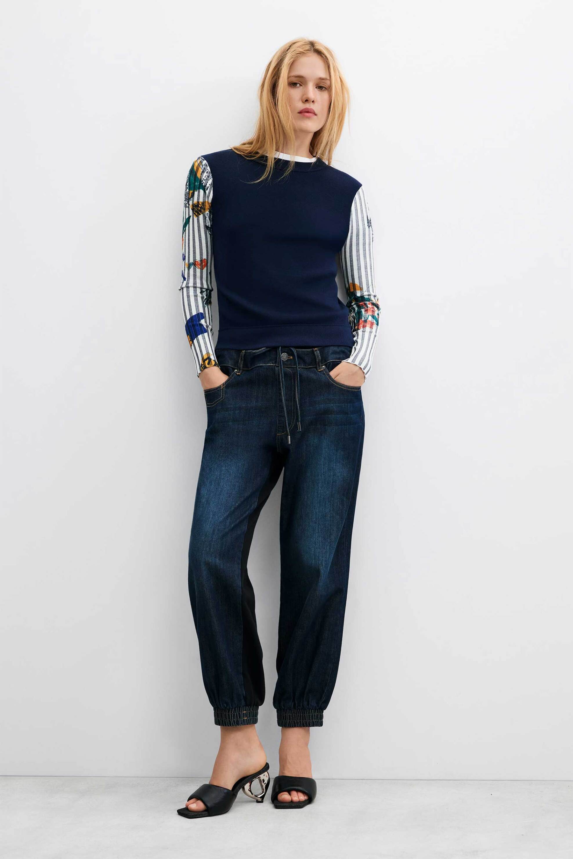 DESIGUAL Desigual γυναικεία πλεκτή μπλούζα με ριγέ μανίκια "Marino" - 26WWJF28 Μπλε - 3