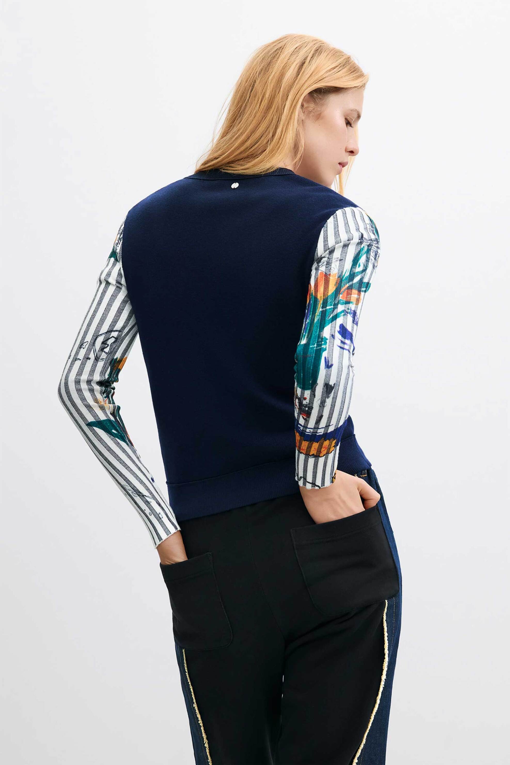 DESIGUAL Desigual γυναικεία πλεκτή μπλούζα με ριγέ μανίκια "Marino" - 26WWJF28 Μπλε - 4
