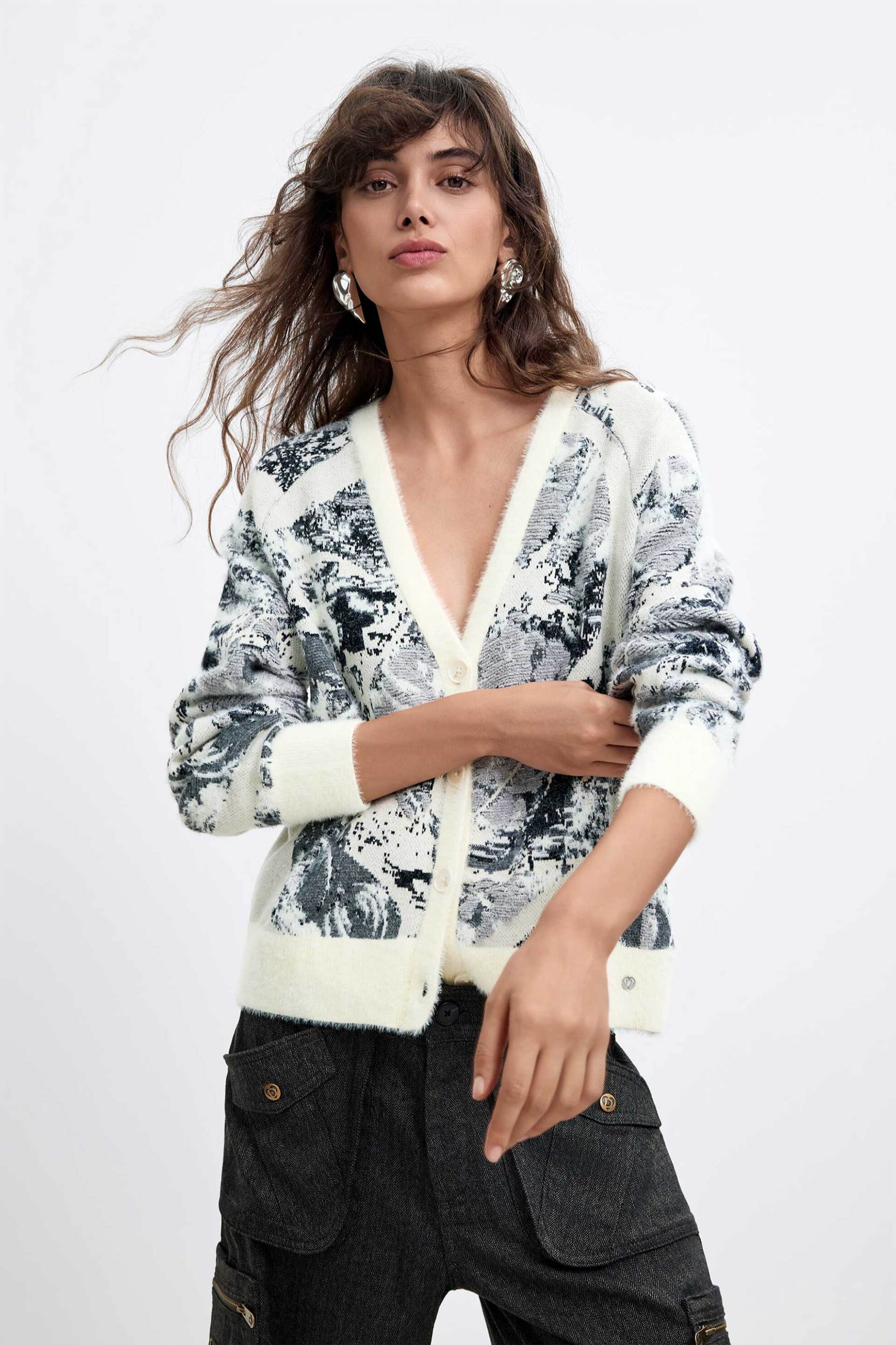DESIGUAL Desigual γυναικεία πλεκτή ζακέτα "Bouquet Lacroix" - 26WWJF51 Λευκό