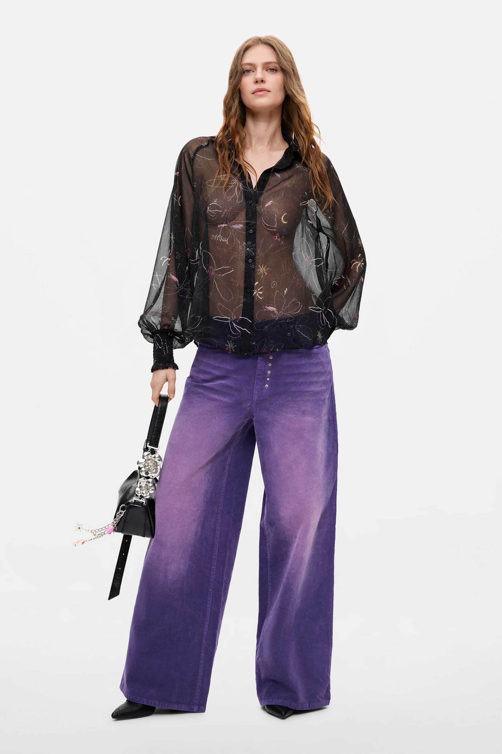 DESIGUAL Desigual γυναικείο παντελόνι κοτλέ Wide Leg "Porly" - 26WWPW19 Μοβ