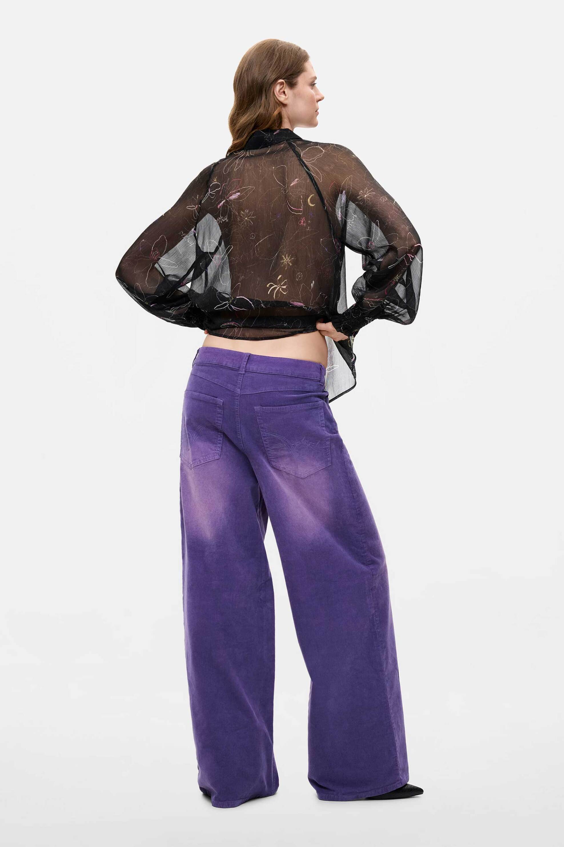 DESIGUAL Desigual γυναικείο παντελόνι κοτλέ Wide Leg "Porly" - 26WWPW19 Μοβ - 4