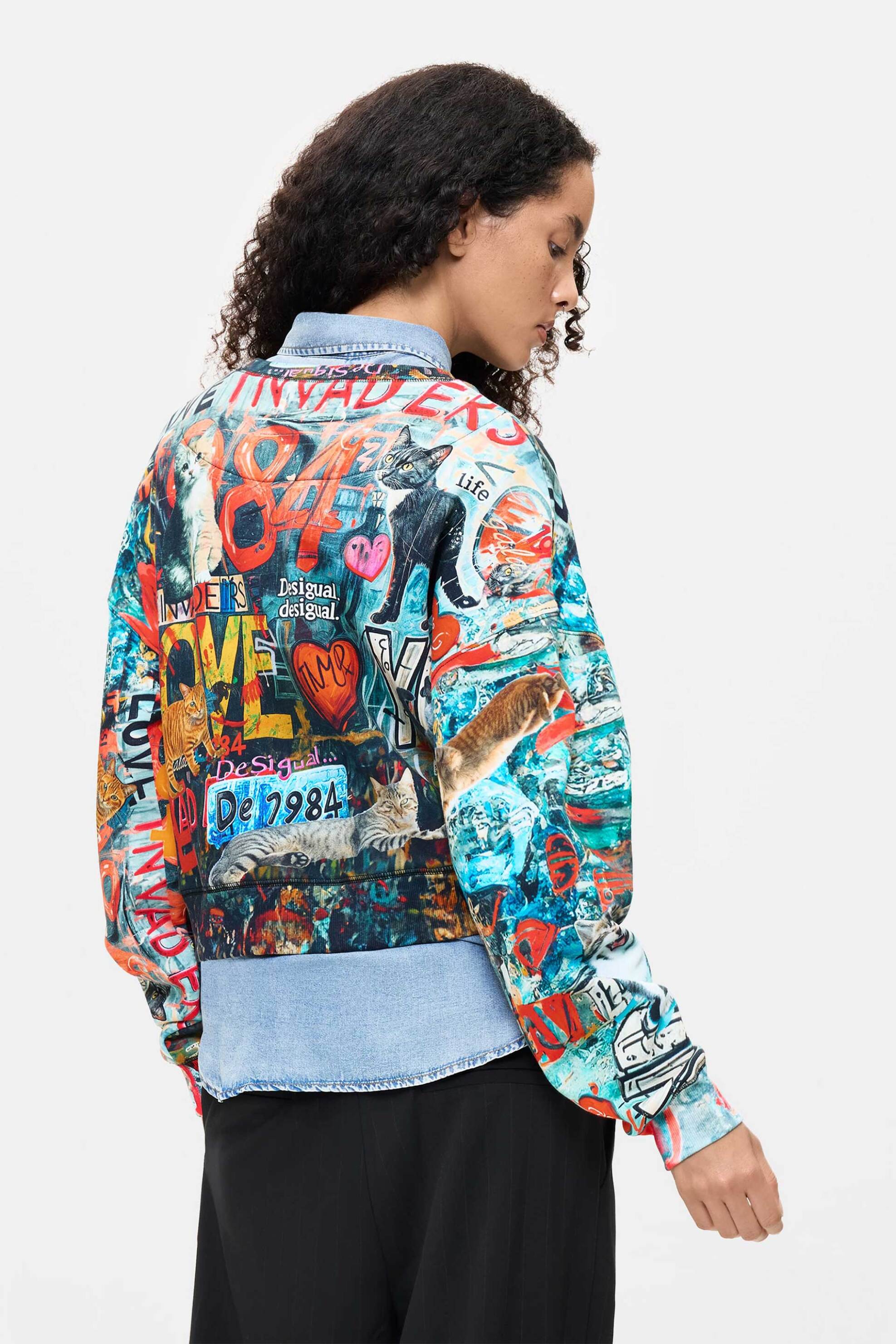 DESIGUAL Desigual γυναικεία μπλούζα φούτερ εμπριμέ "Cats" - 26WWSK07 Πολύχρωμο - 4