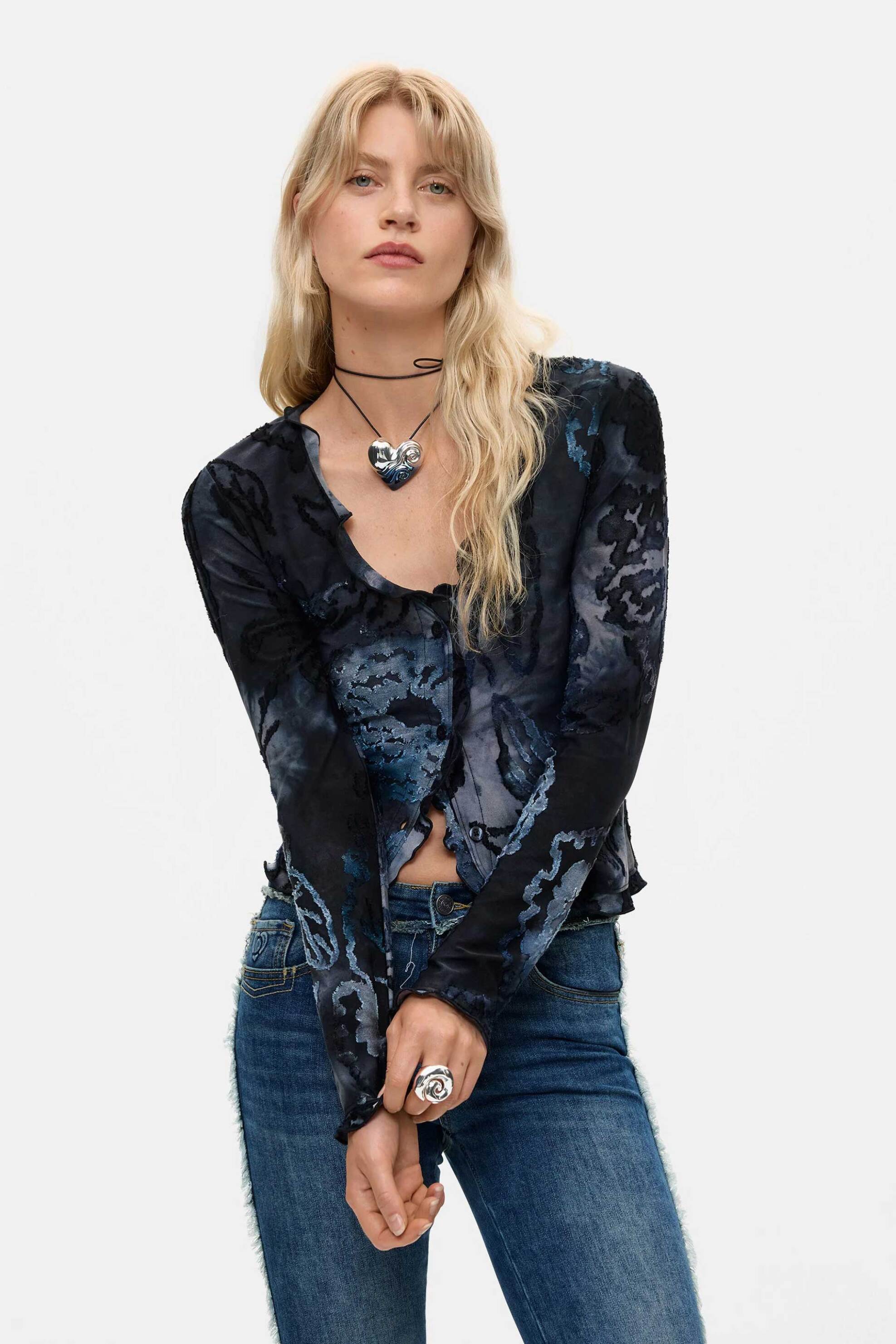 Desigual γυναικεία ζακέτα με velvet λεπτομέρειες 