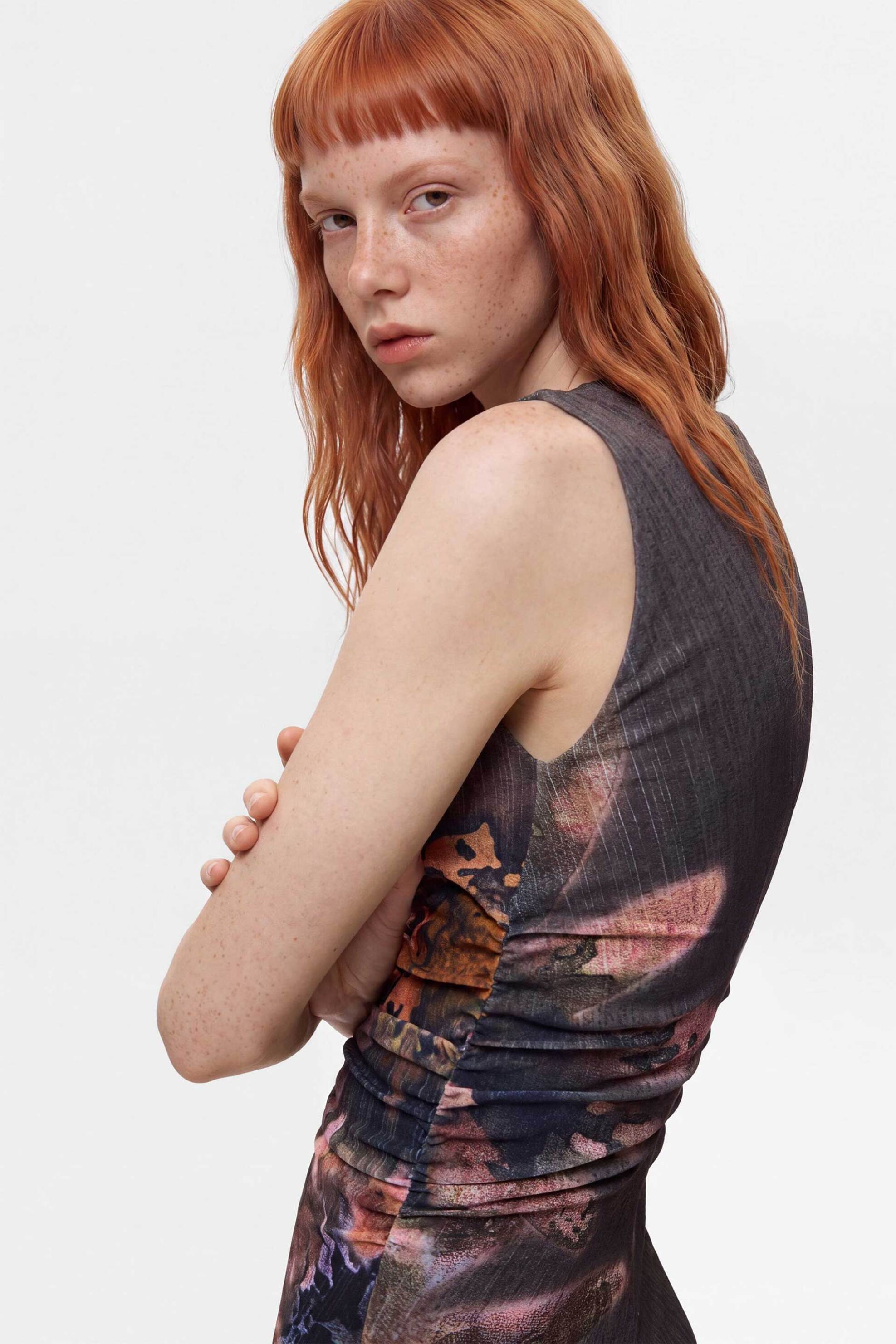 DESIGUAL Desigual γυναικείο midi φόρεμα εμπριμέ "Munich" - 26WWVK33 Καφέ - 4
