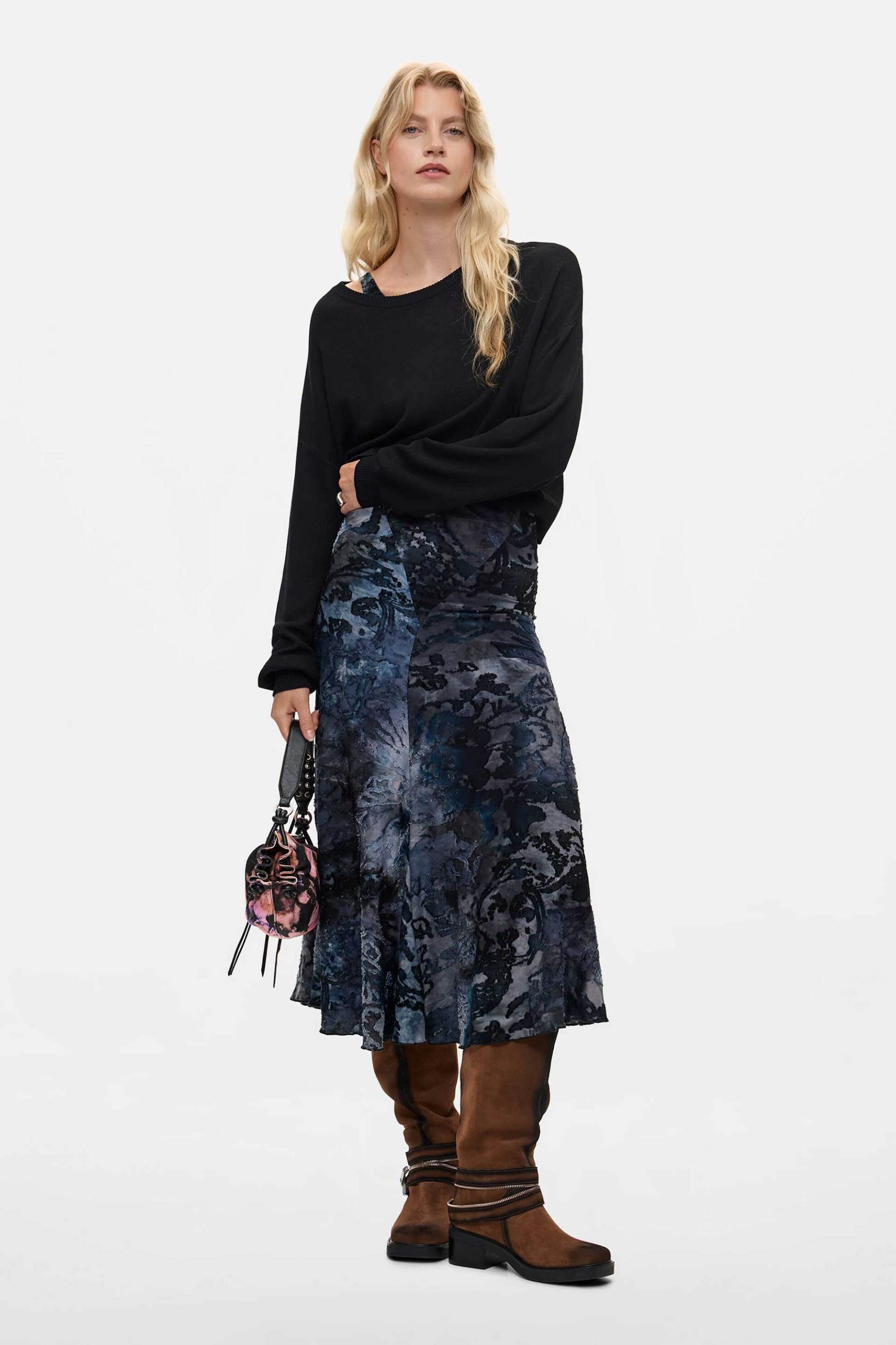 DESIGUAL Desigual γυναικείο σετ midi φόρεμα εμπριμέ και μπλούζα "Dubrovnik" - 26WWVK47 Μπλε