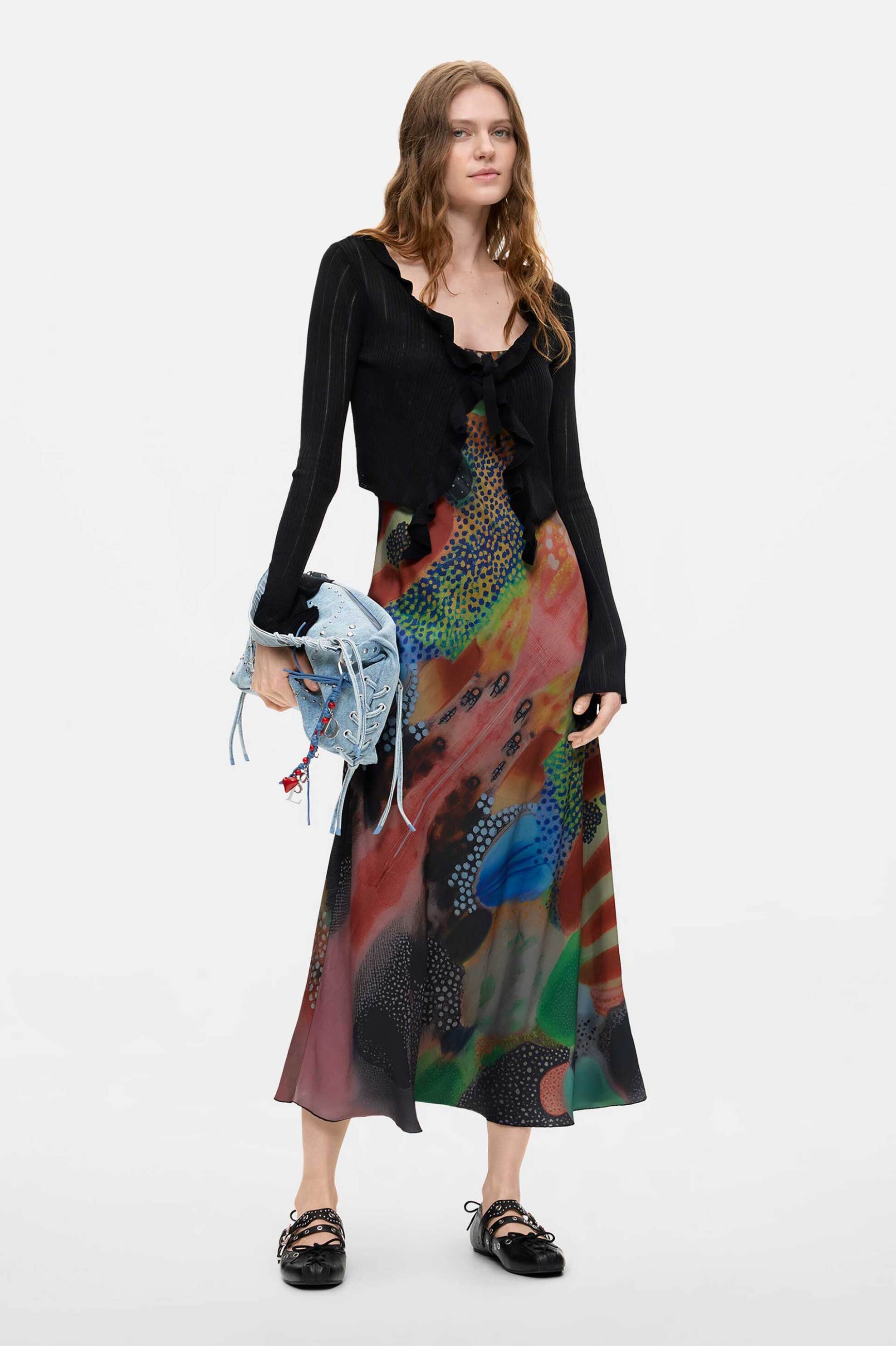 Desigual γυναικείο σετ midi φόρεμα εμπριμέ με ζακέτα 