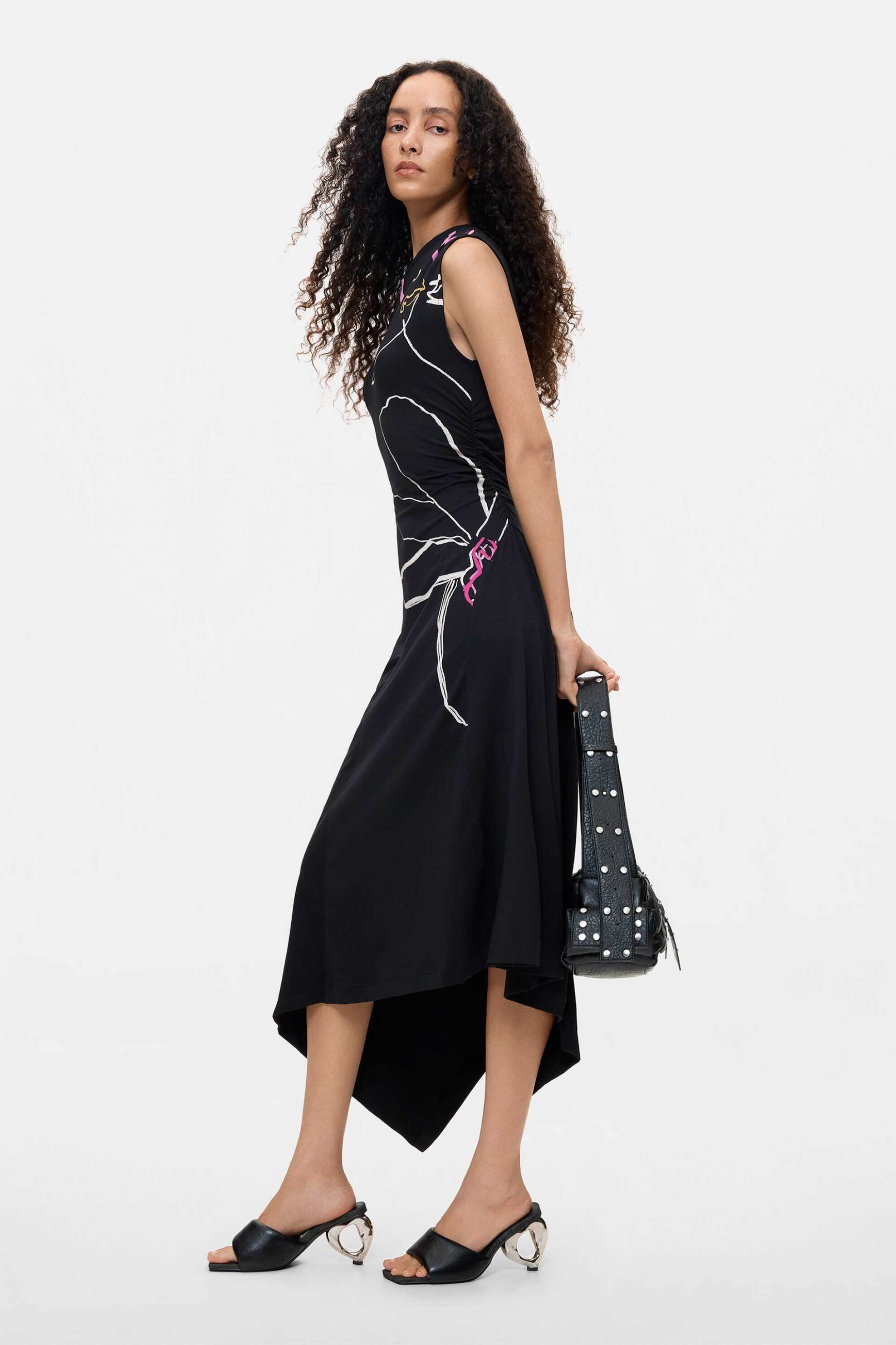 DESIGUAL Desigual γυναικείο midi φόρεμα floral print "Reikiavik" - 26WWVK43 Μαύρο - 3