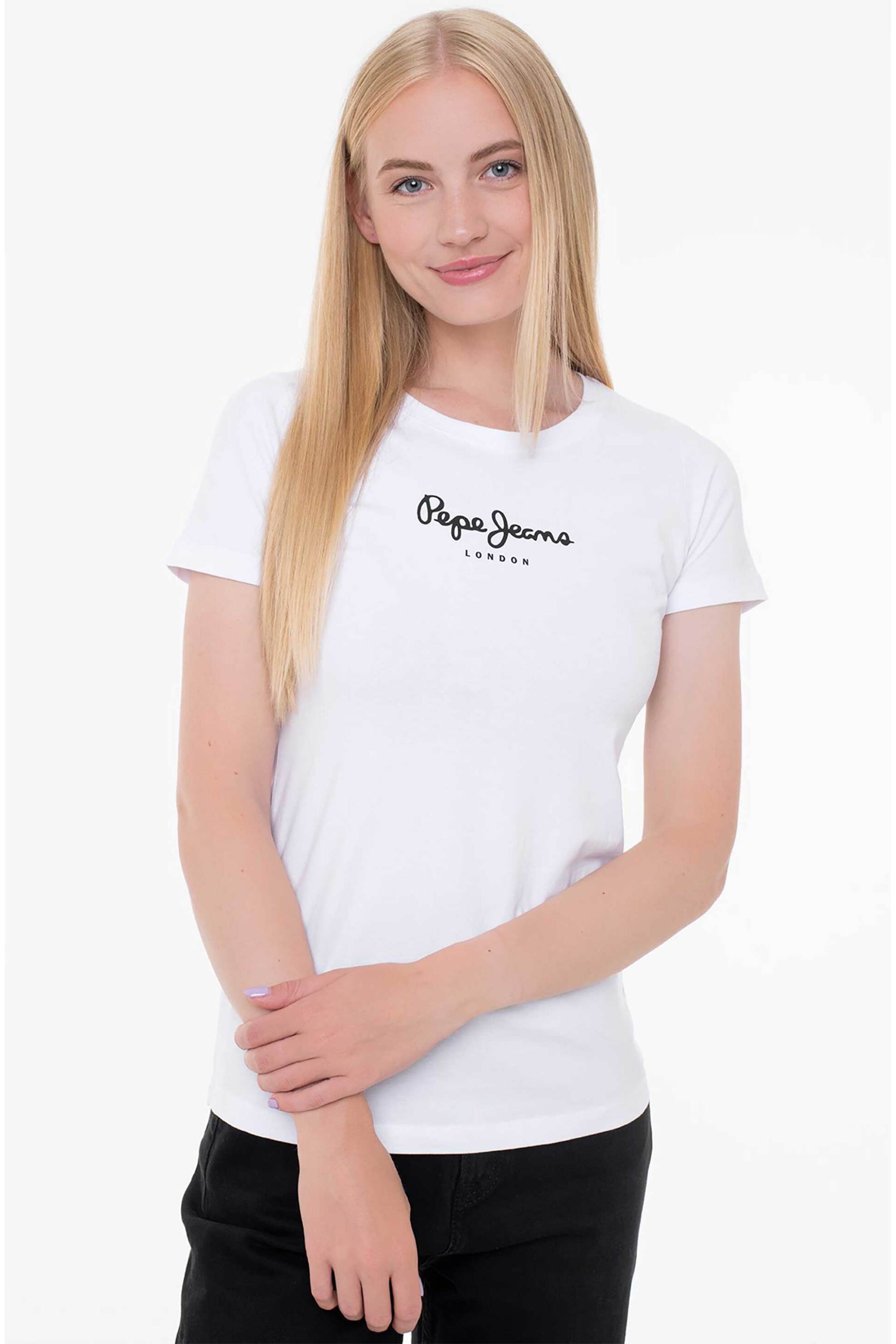 Pepe Jeans γυναικείο T-shirt μονόχρωμο με logo print - PL505202 Λευκό