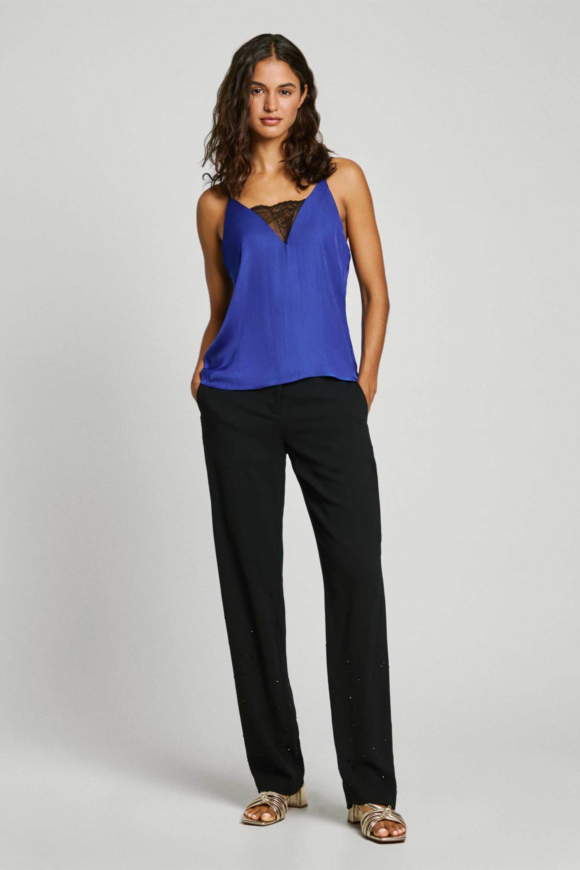 PEPE JEANS Pepe Jeans γυναικείo τοπ σατέν με δαντέλα - PL304967 Μπλε Ηλεκτρίκ