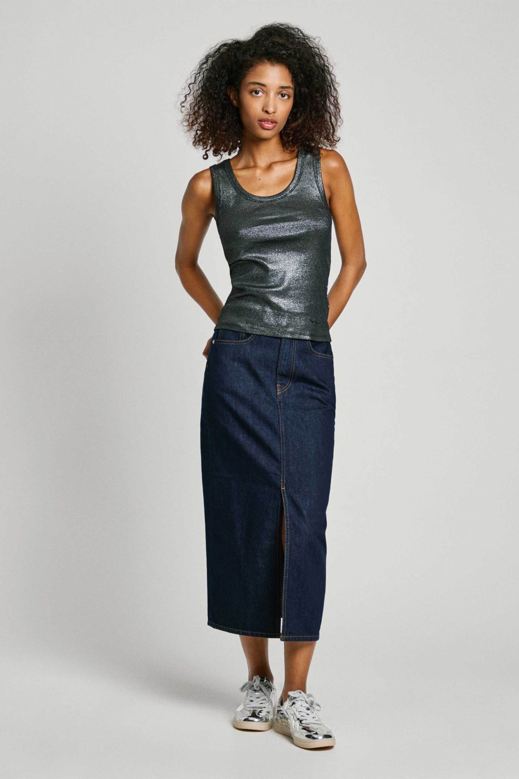 Pepe Jeans γυναικείo τοπ αμάνικο μεταλλιζέ - PL505993 Μαύρο