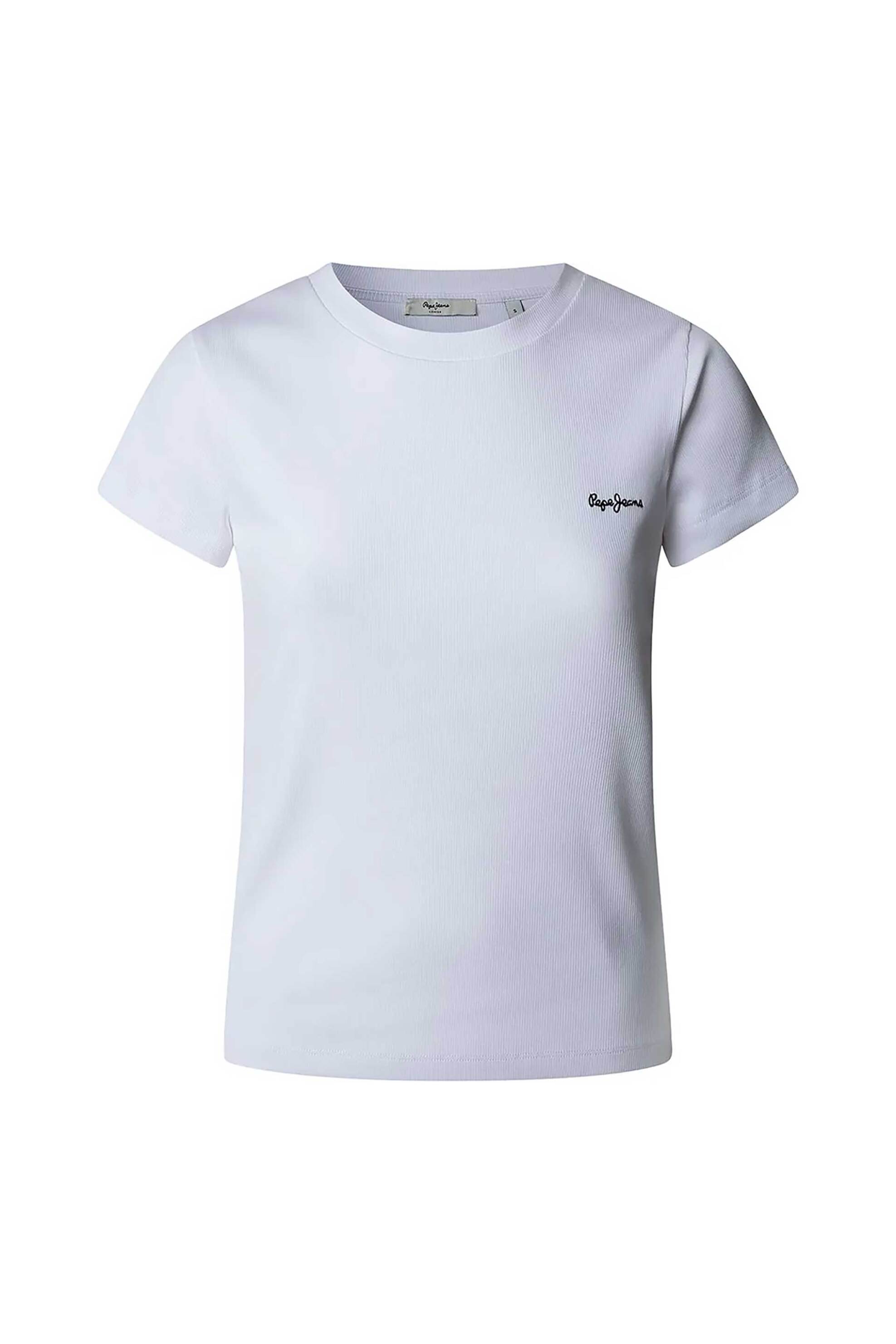 Pepe Jeans Pepe Jeans γυναικείο T-shirt μονόχρωμο ribbed με logo print - PL506037 Λευκό 2025