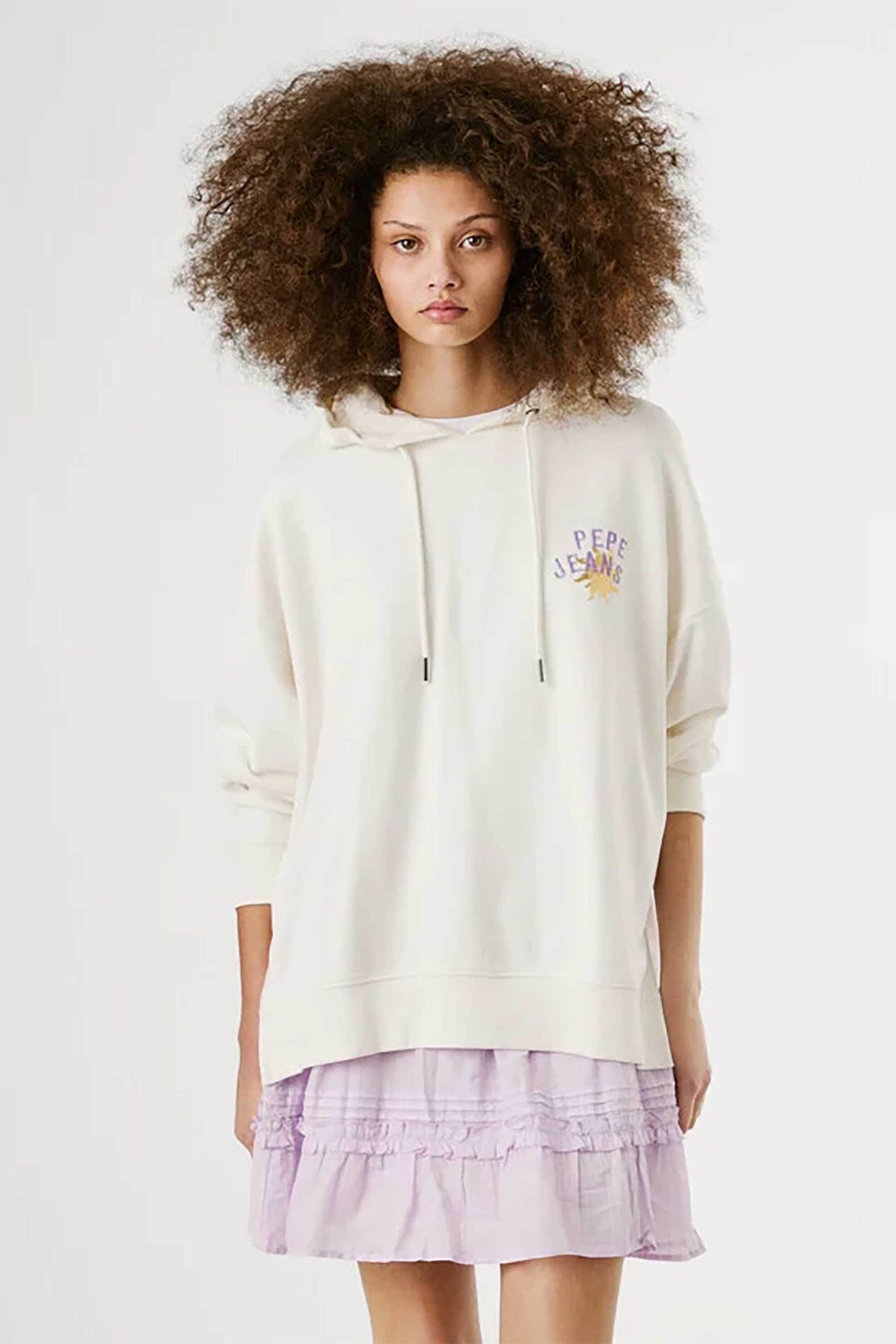 PEPE JEANS Pepe Jeans γυναικεία μπλούζα φούτερ με κουκούλα και logo print "Angy" - PL581526 Εκρού