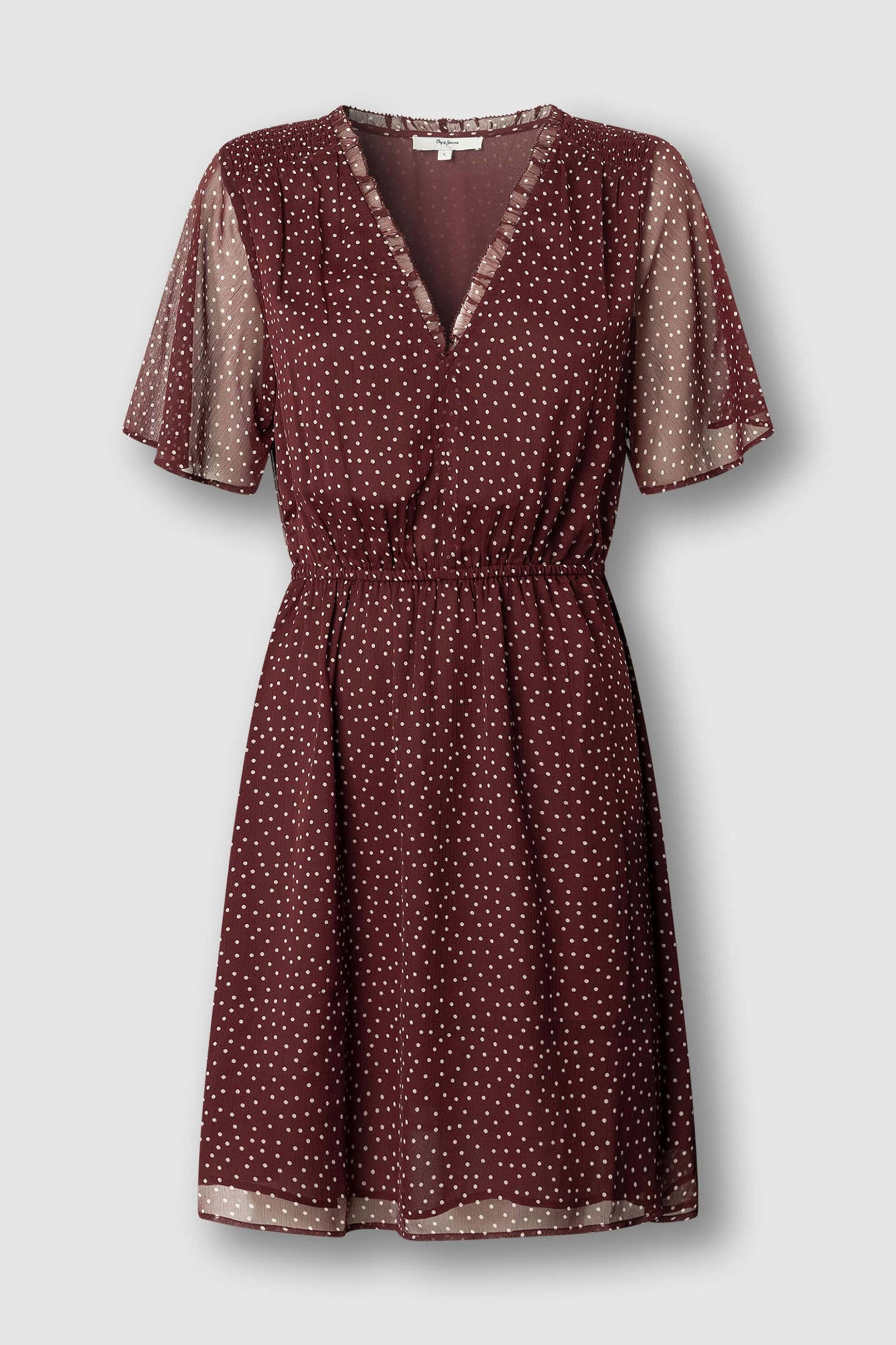 Pepe Jeans γυναικείο mini φόρεμα με all-over πουά print "Marius" - PL9537756 Μπορντό