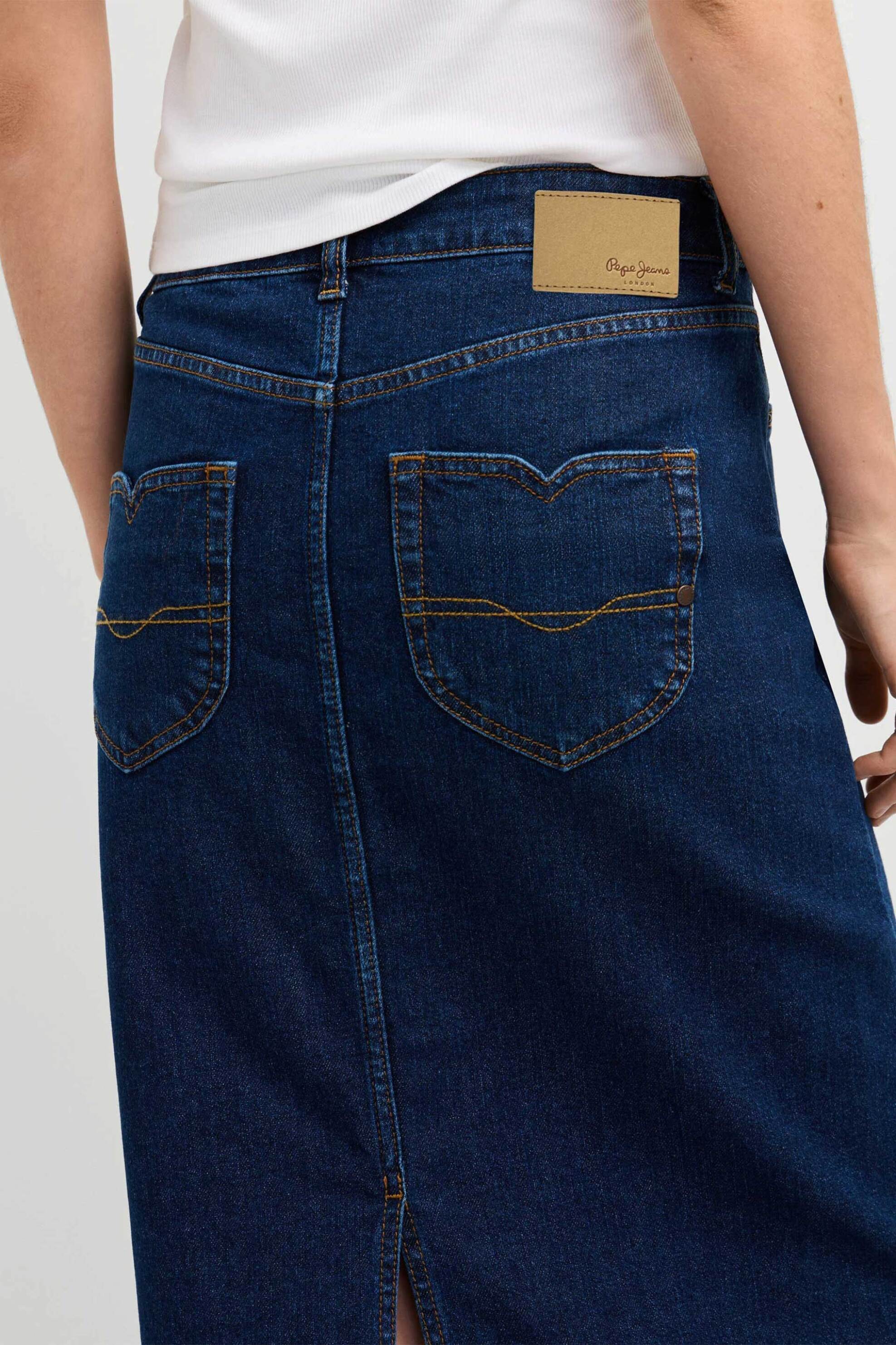 Pepe Jeans Γυναικεία Denim Midi Φούστα Ψηλόμεση Πεντάτσεπη Slim Fit Willa - Pl90119455Cb Blue Σκούρο