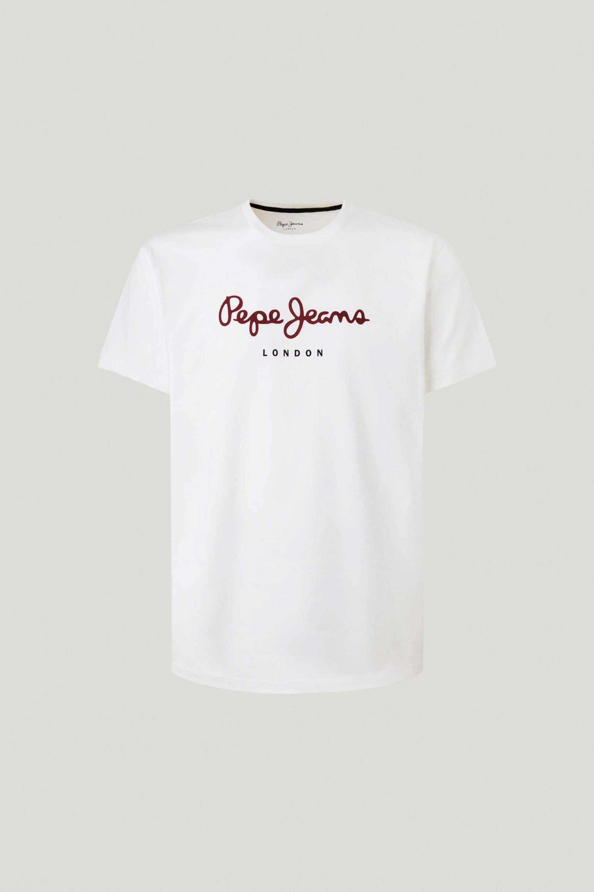 Pepe Jeans Ανδρικό T-Shirt Μονόχρωμο με Στρογγυλή Λαιμόκοψη Και Logo Print Eggo - Pm508208 Λευκό