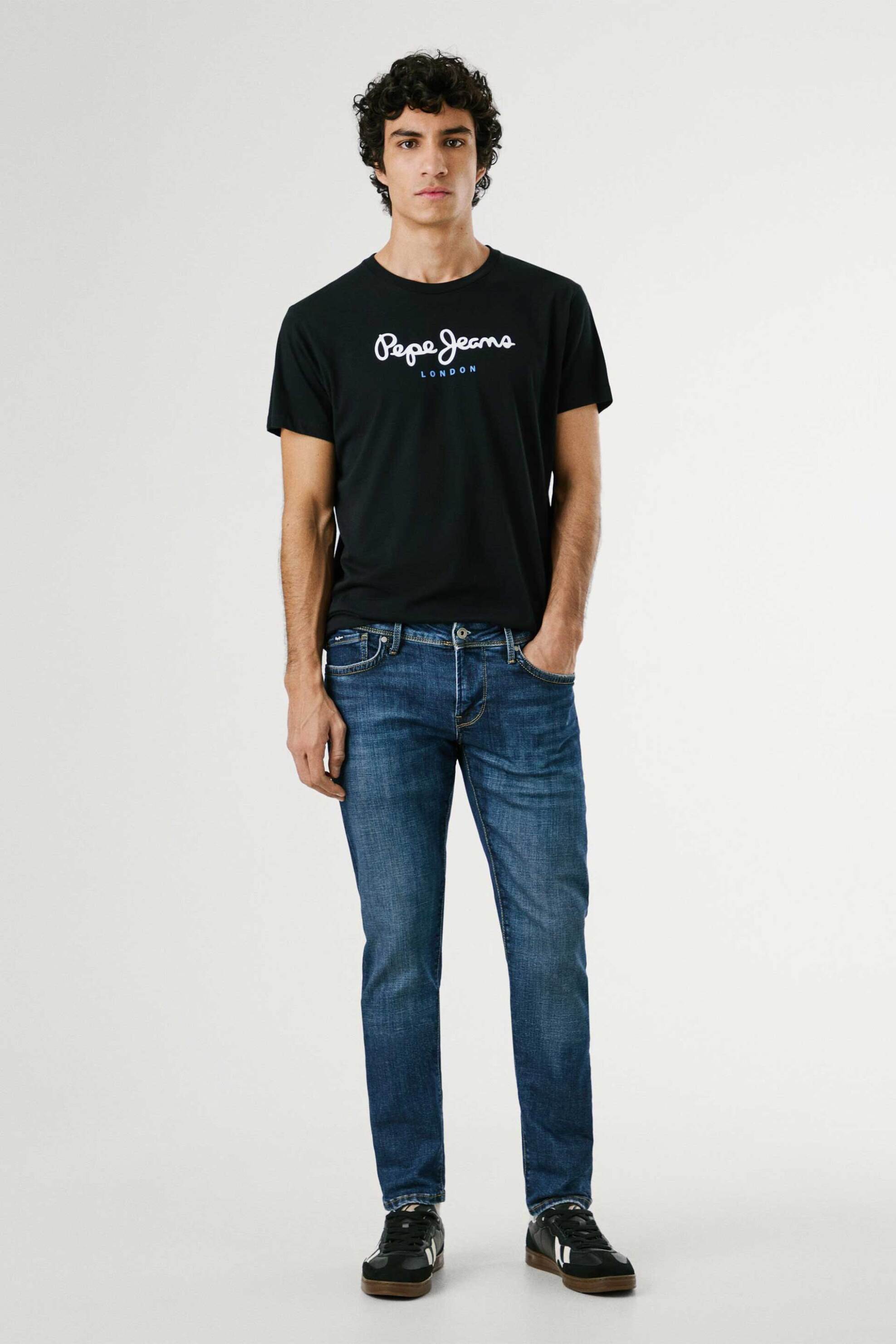 Pepe Jeans ανδρικό T-shirt μονόχρωμο με στρογγυλή λαιμόκοψη και logo print "Eggo" - PM508208 Μαύρο φωτογραφία