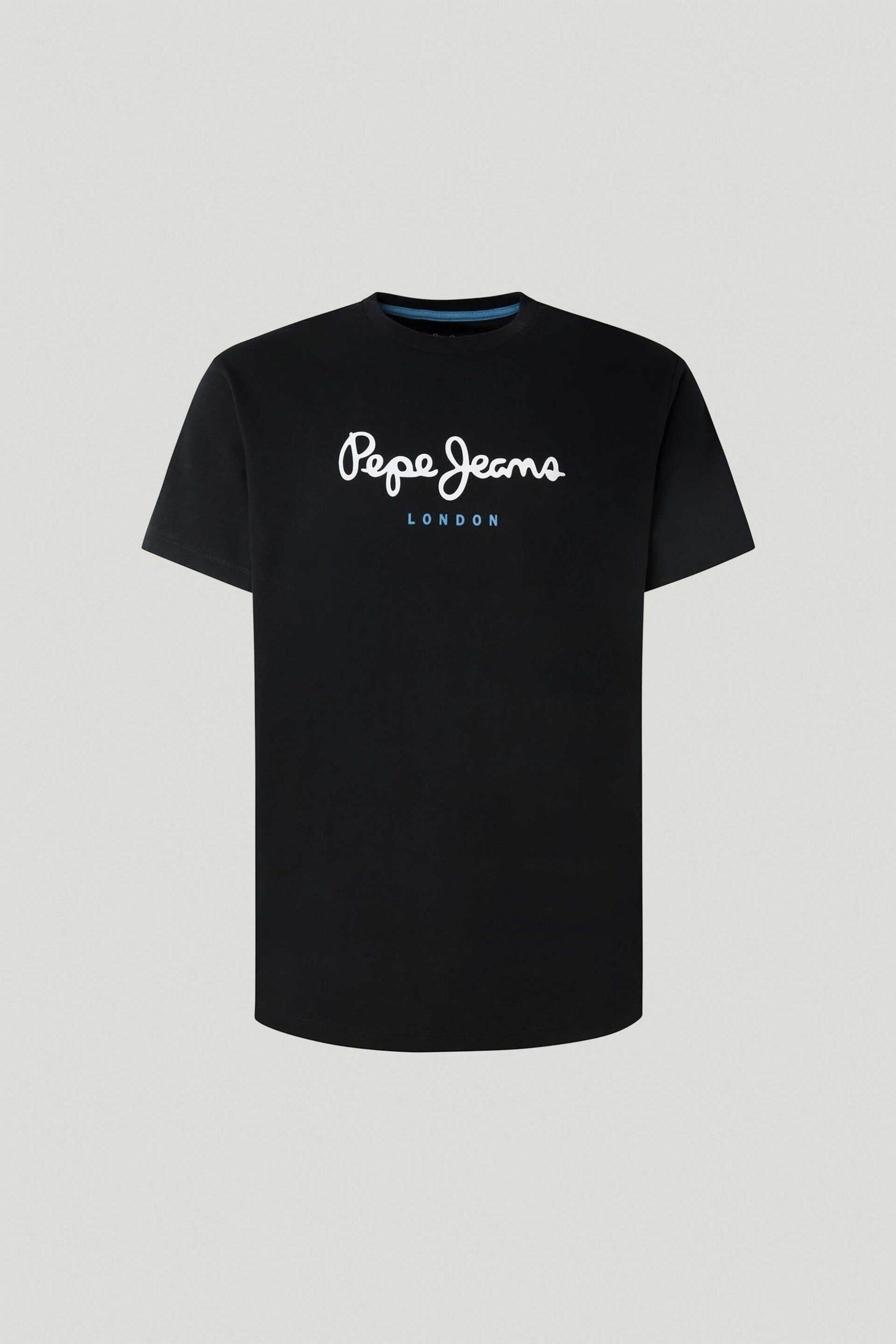 Pepe Jeans Ανδρικό T-Shirt Μονόχρωμο με Στρογγυλή Λαιμόκοψη Και Logo Print Eggo - Pm508208 Μαύρο