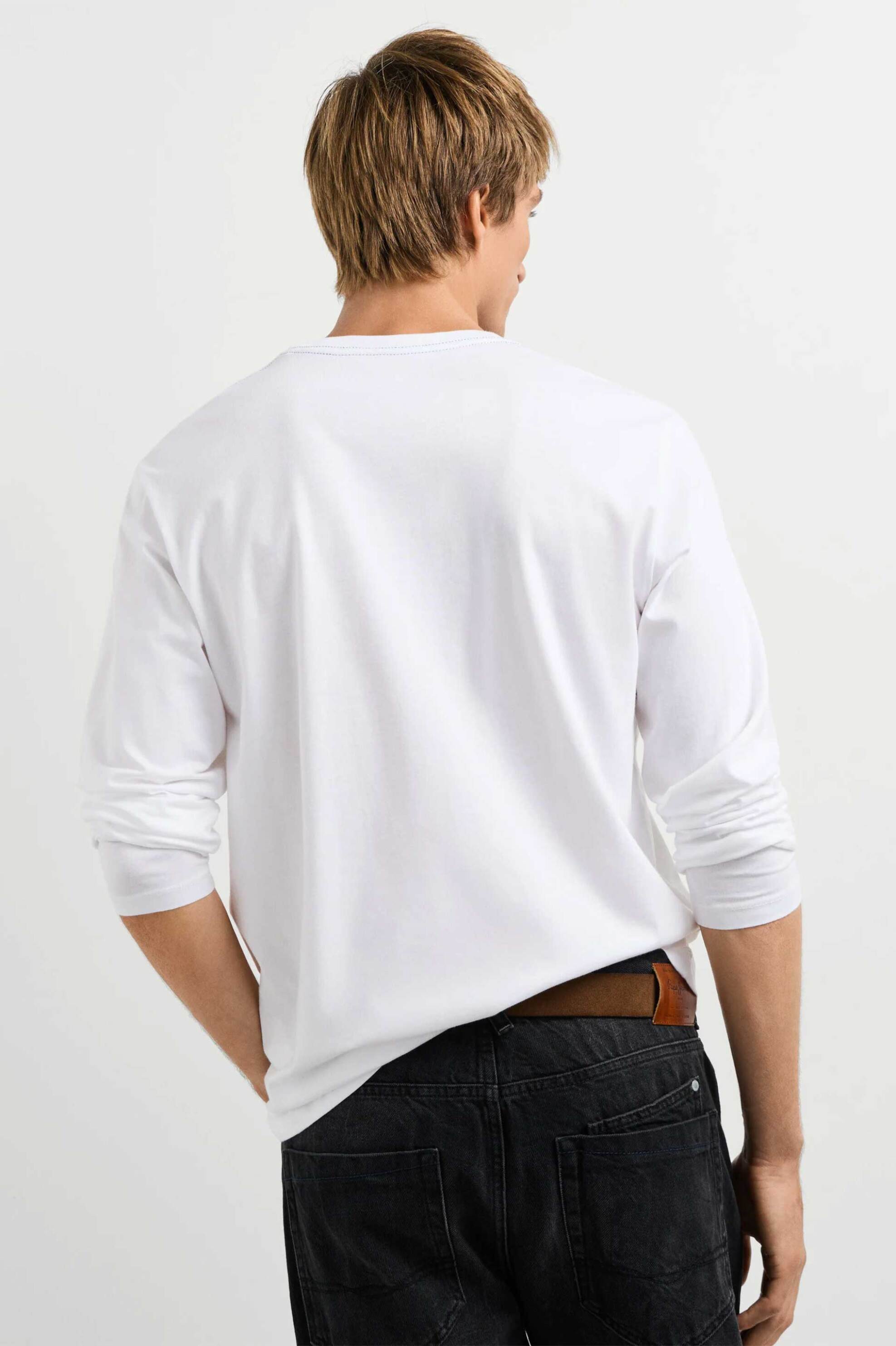 Pepe Jeans Ανδρική Μακρυμάνικη Μπλούζα με Logo Print Regular Fit Camiseta - Pm508209 Λευκό