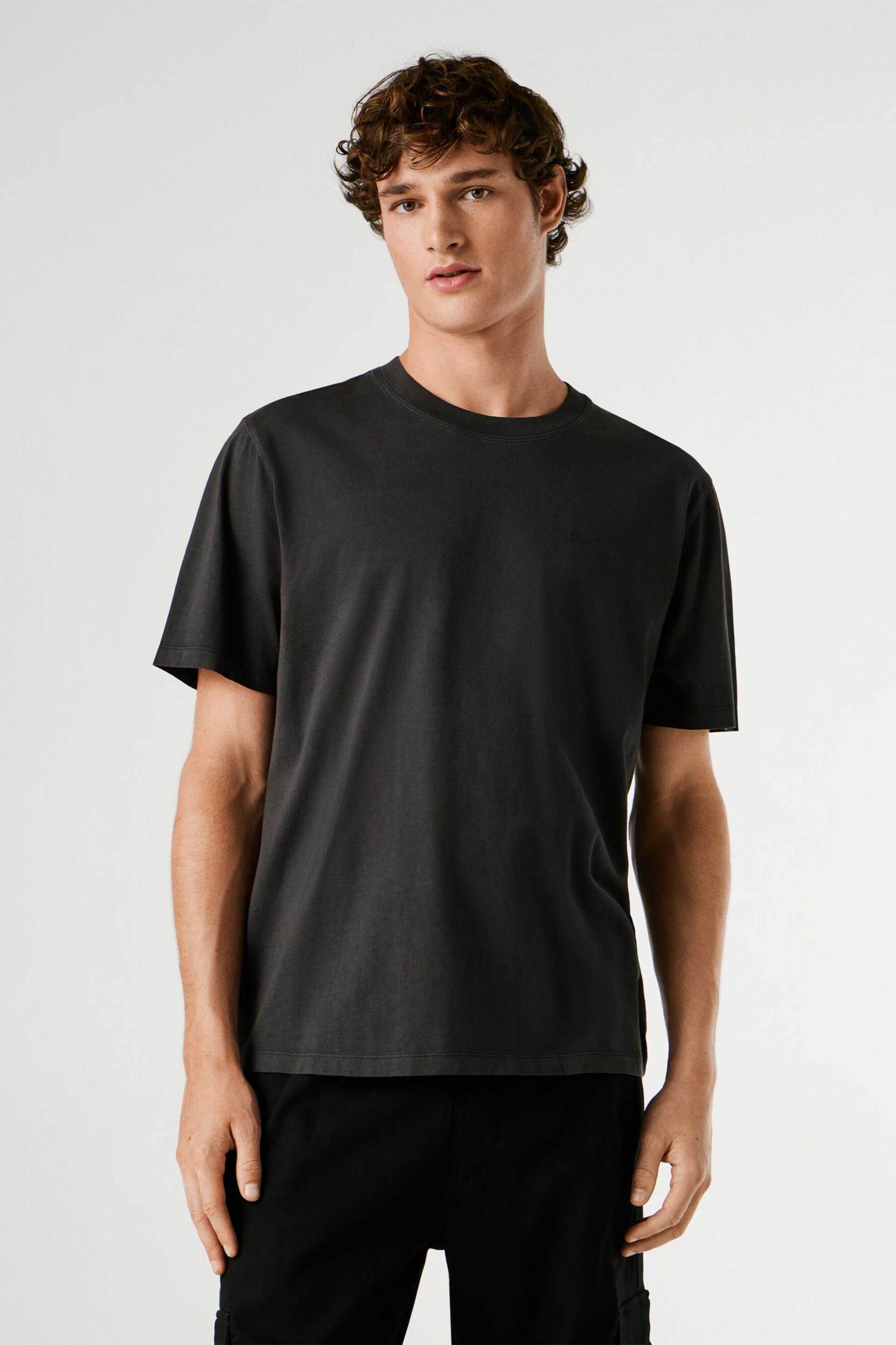 Pepe Jeans ανδρικό T-shirt μονόχρωμο με διακριτικό logo print "Jacko" - PM508664 Μαύρο