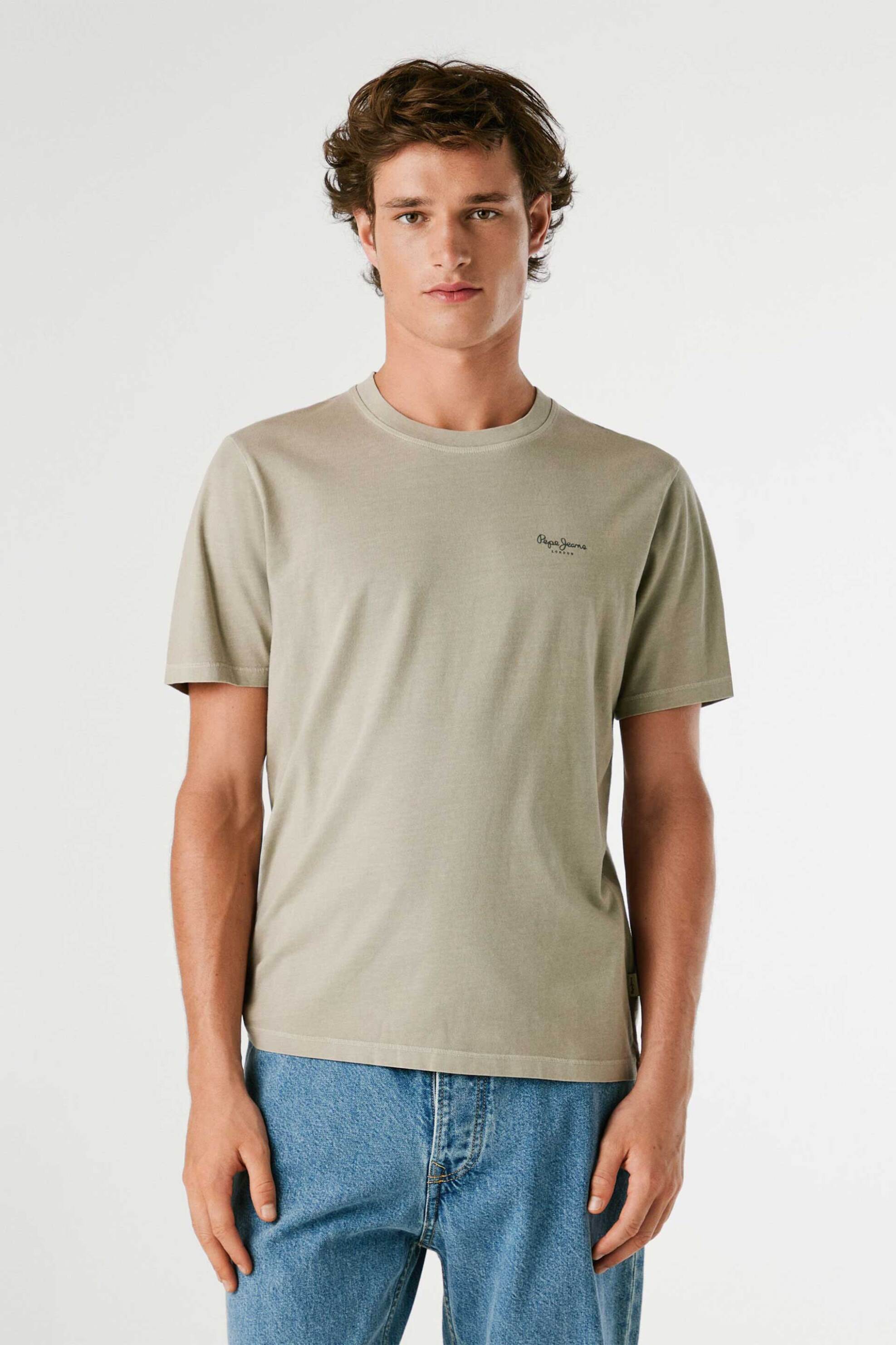 Pepe Jeans ανδρικό T-shirt μονόχρωμο με διακριτικό logo print "Jacko" - PM508664 Γκρι