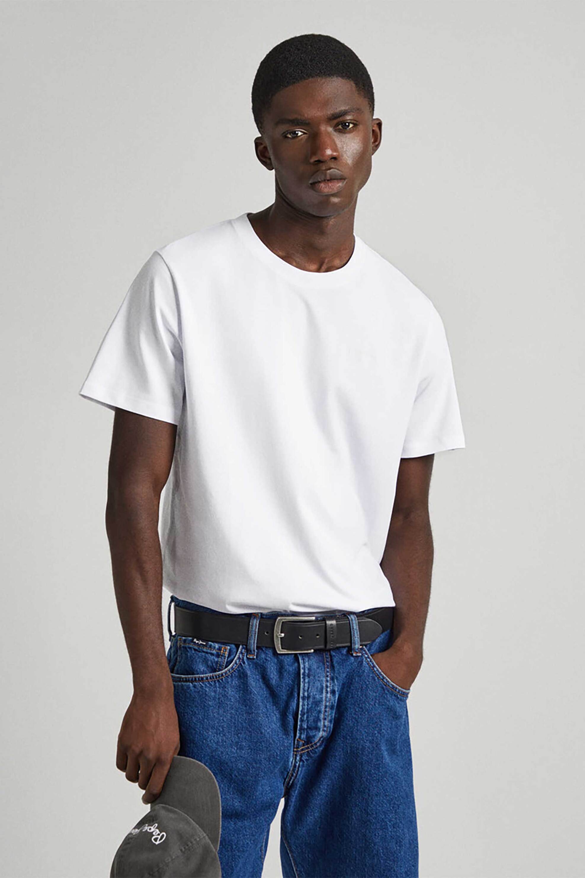 Pepe Jeans ανδρικό T-shirt μονόχρωμο με κεντημένο λογότυπο Regular Fit - PM509206 Λευκό