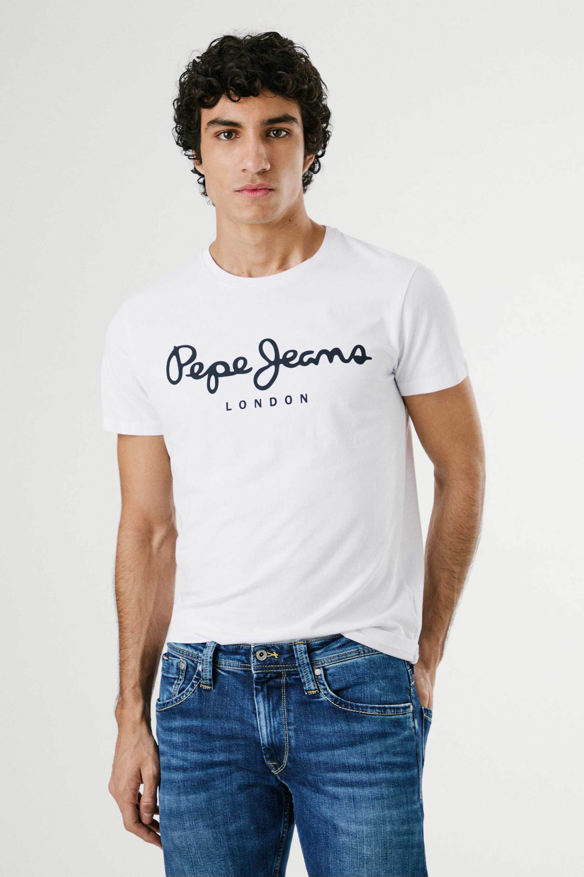 Pepe Jeans ανδρικό T-shirt μονόχρωμο με logo print "Nos" - PM508210 Λευκό
