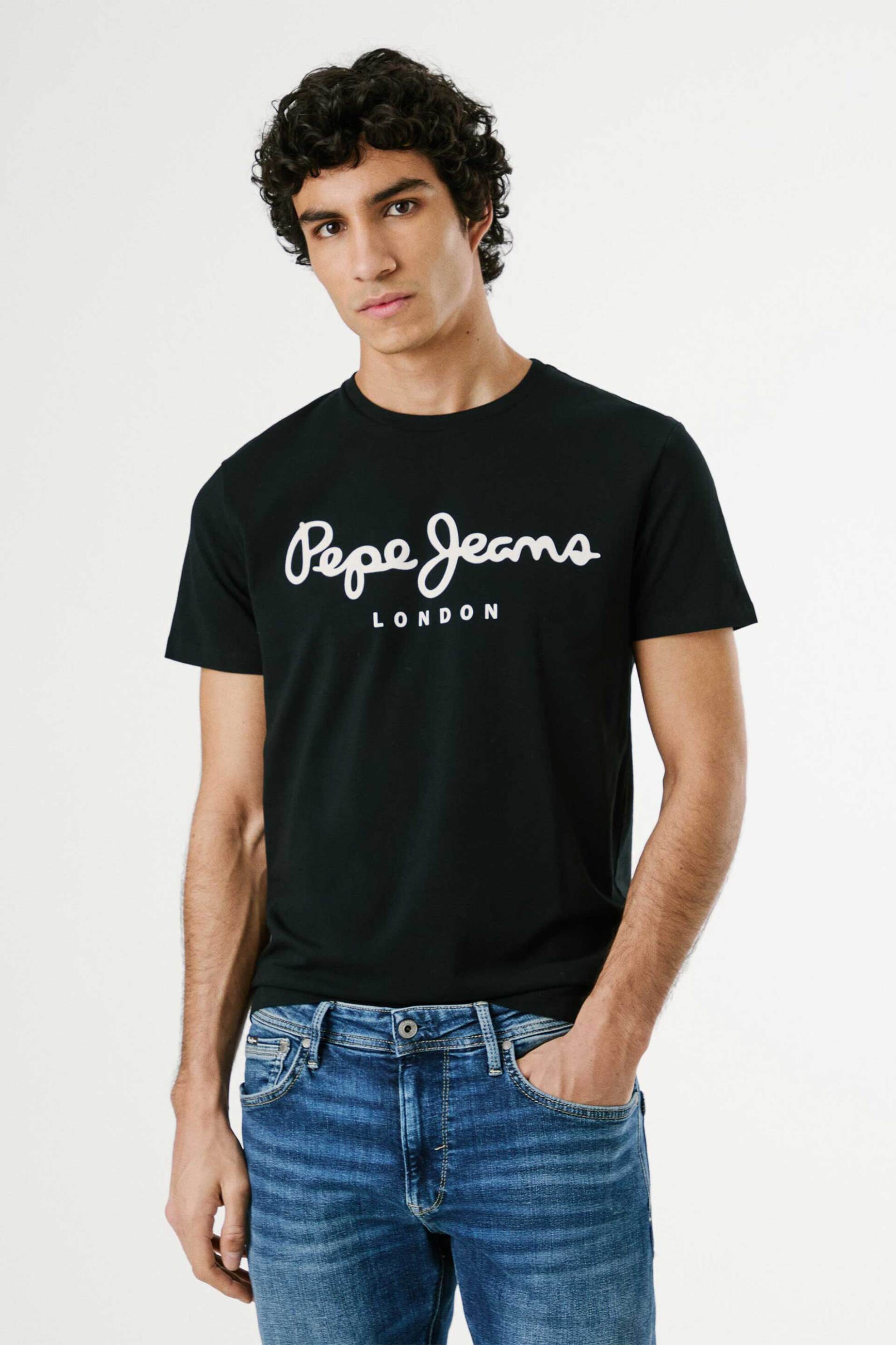 Pepe Jeans ανδρικό T-shirt μονόχρωμο με logo print "Nos" - PM508210 Μαύρο