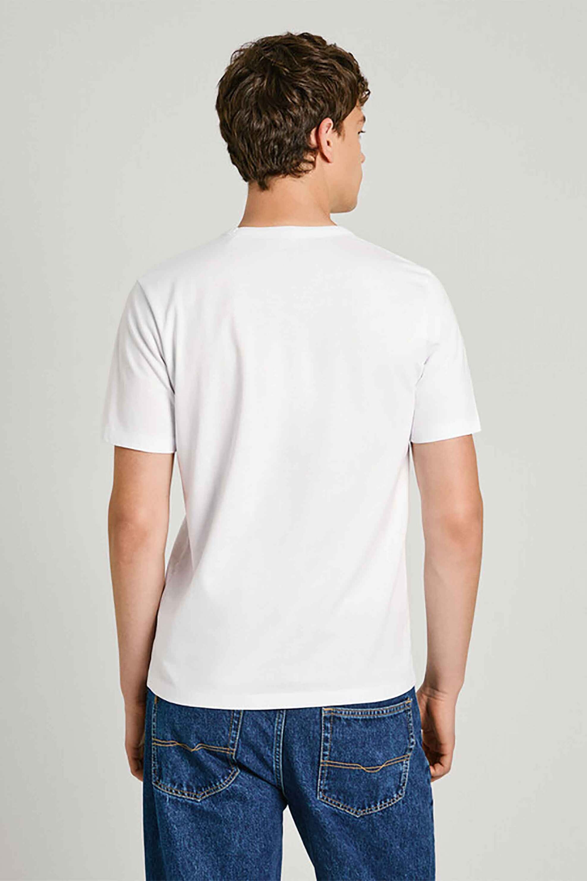 Pepe Jeans Ανδρικό T-Shirt με Contrast Ρίγες Και Λογότυπο Regular Fit - Pm509427 Λευκό