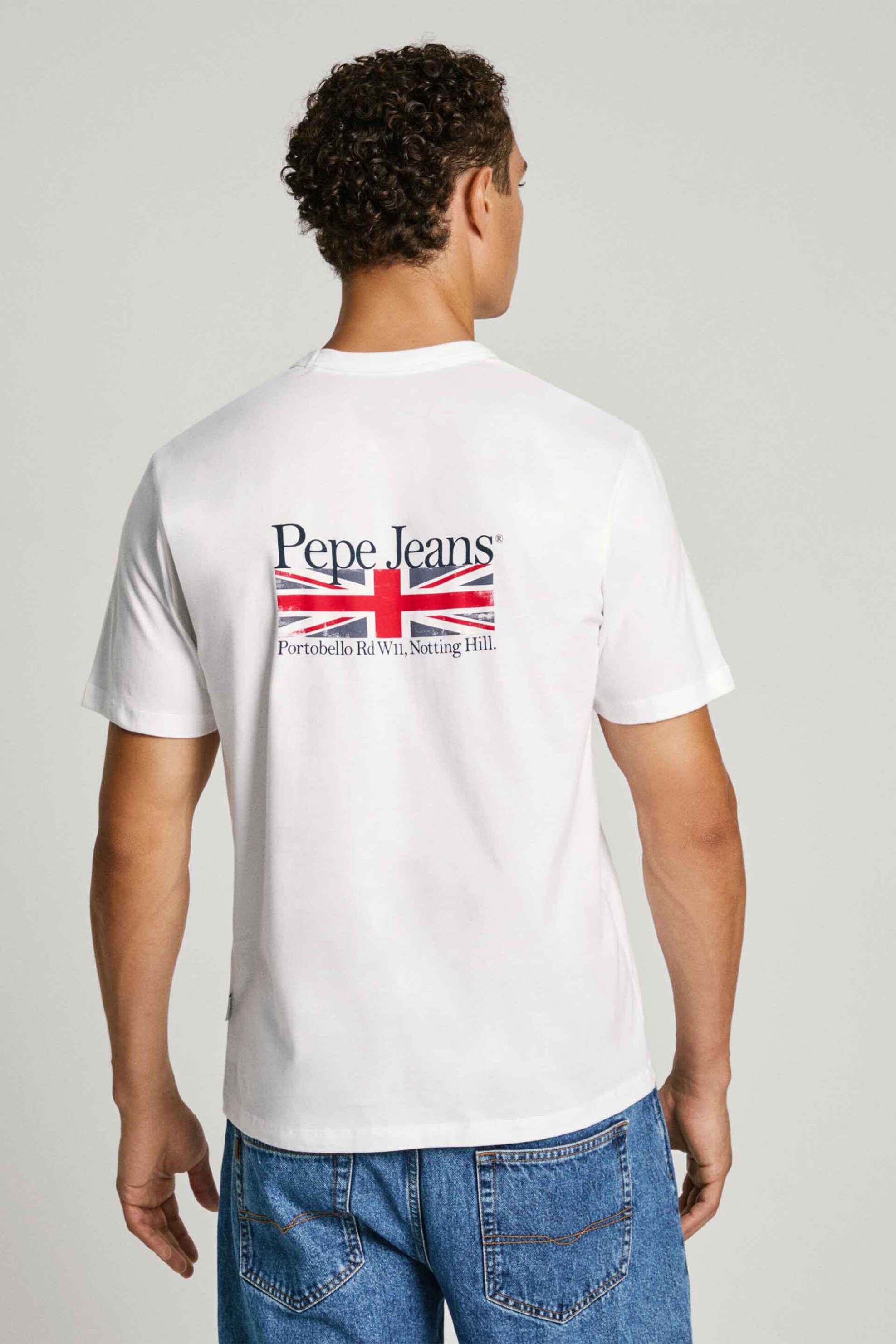 Pepe Jeans Ανδρικό T-Shirt με Graphic Logo Print Στο Πίσω Μέρος Regular Fit - Pm509431 Λευκό