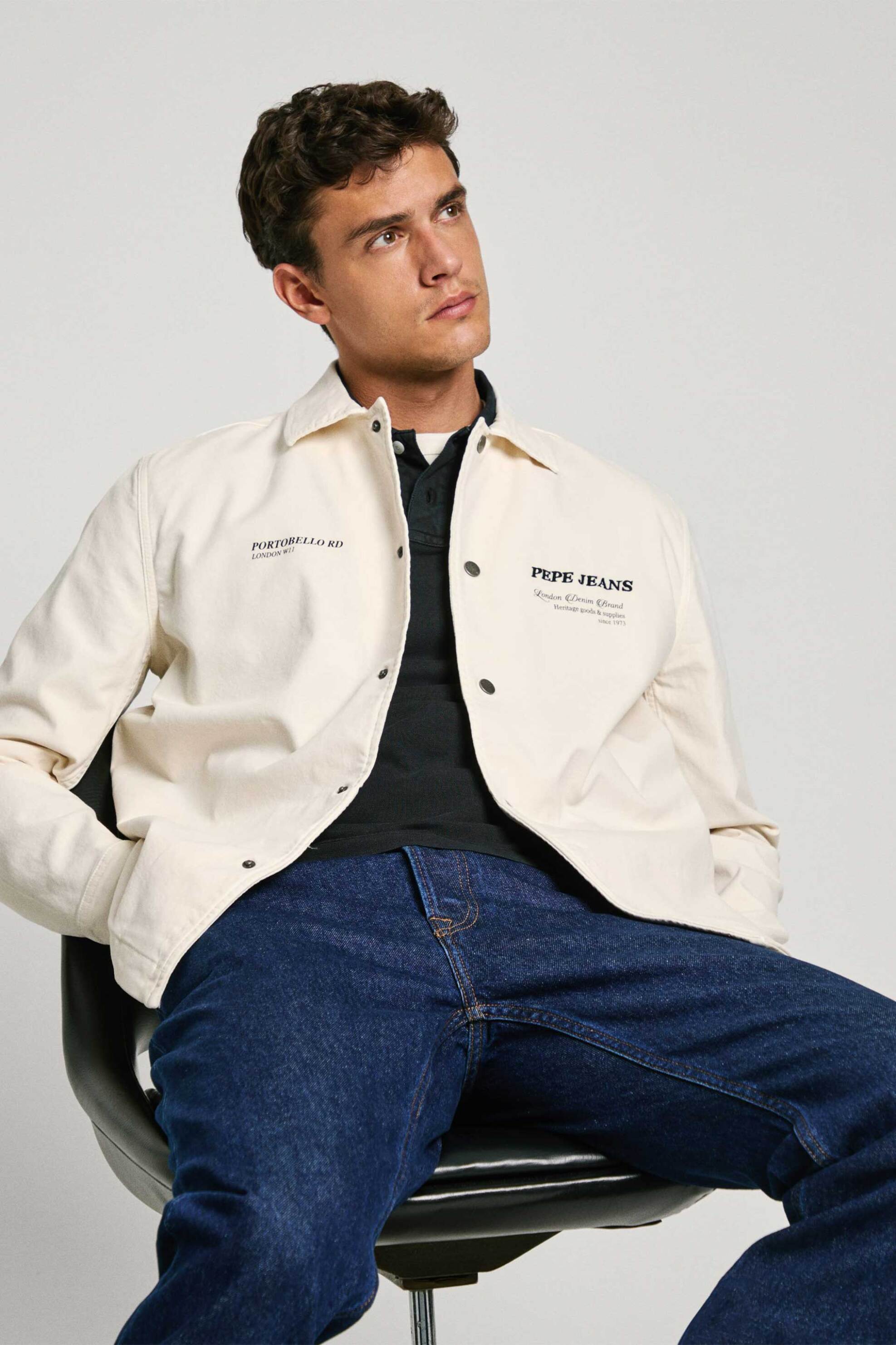 Pepe Jeans ανδρικό overshirt με logo print Regular Fit - PM308811 Εκρού φωτογραφία