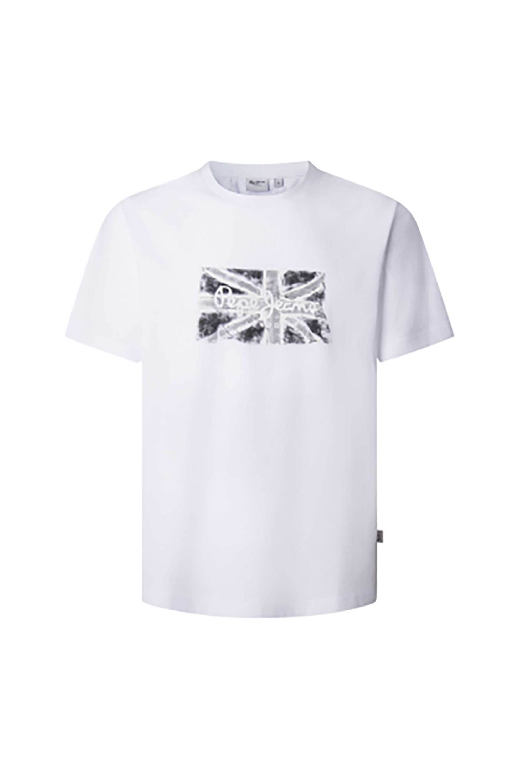 Pepe Jeans ανδρικό T-shirt με logo print Regular Fit "Flag" - PM509720 Λευκό