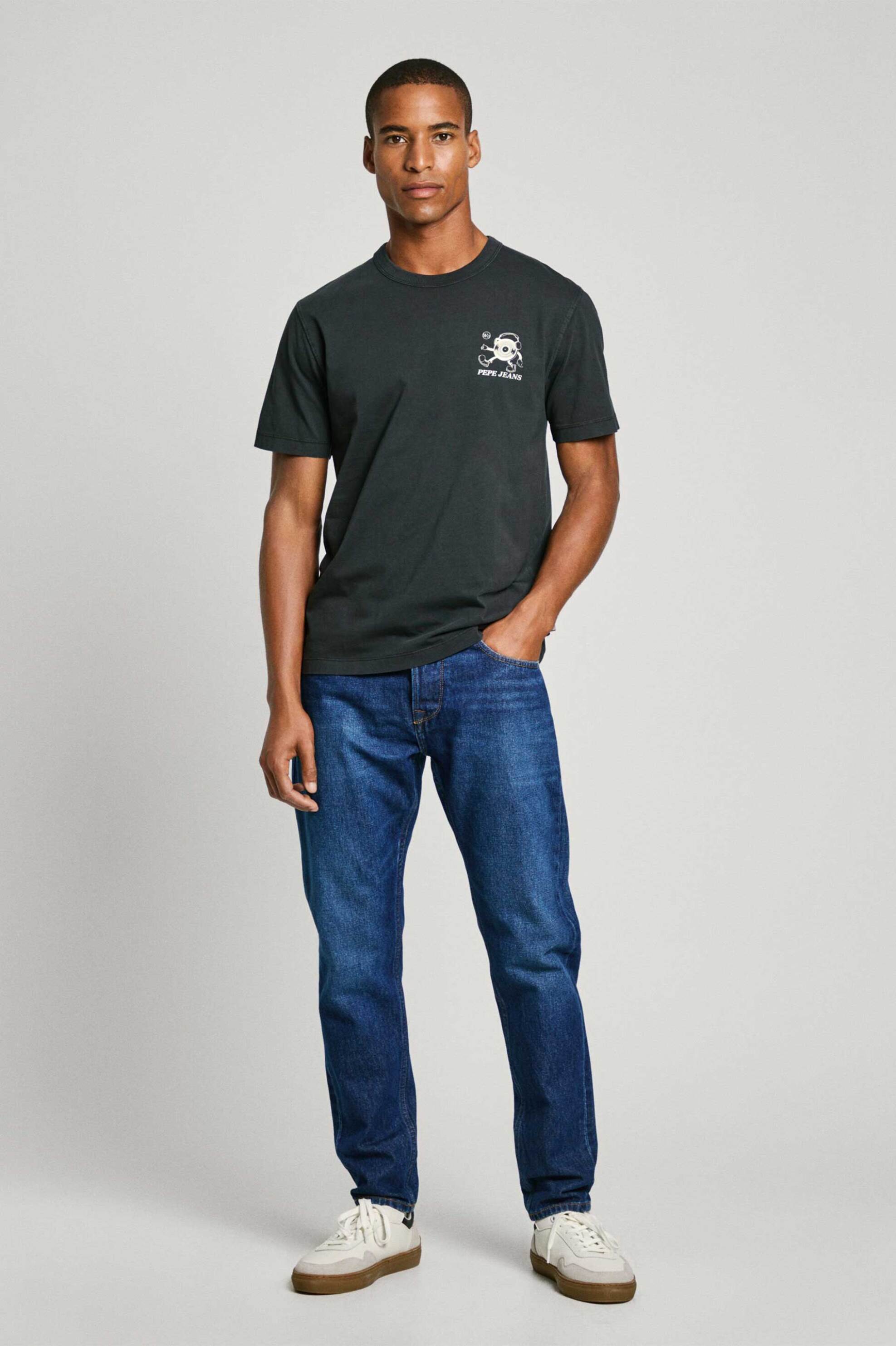 Pepe Jeans ανδρικό T-shirt με λογότυπο στο στήθος - PM509729 Μαύρο