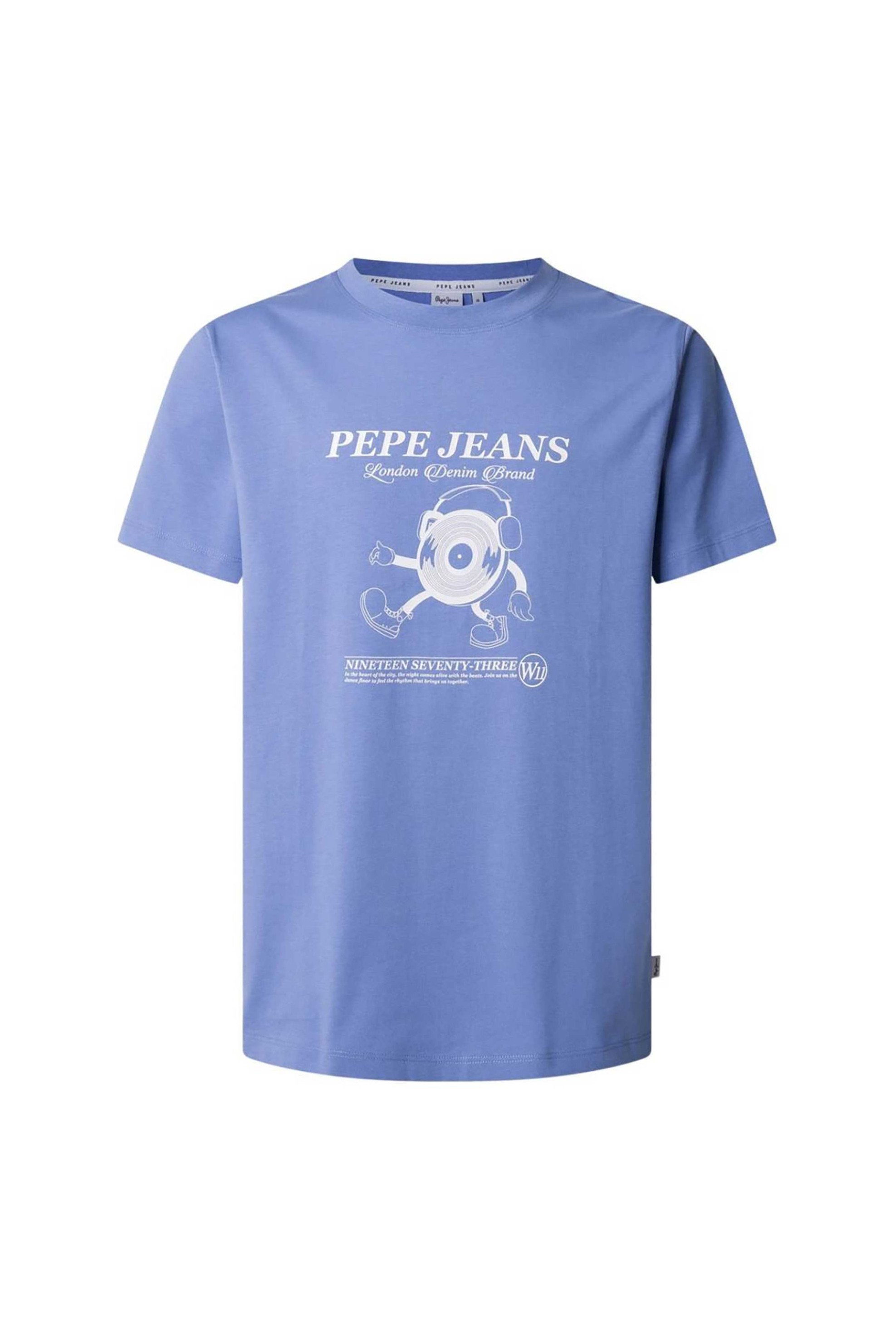 Pepe Jeans ανδρικό T-shirt με graphic print Regular Fit "Perkins" - PM509751 Μπλε Ανοιχτό