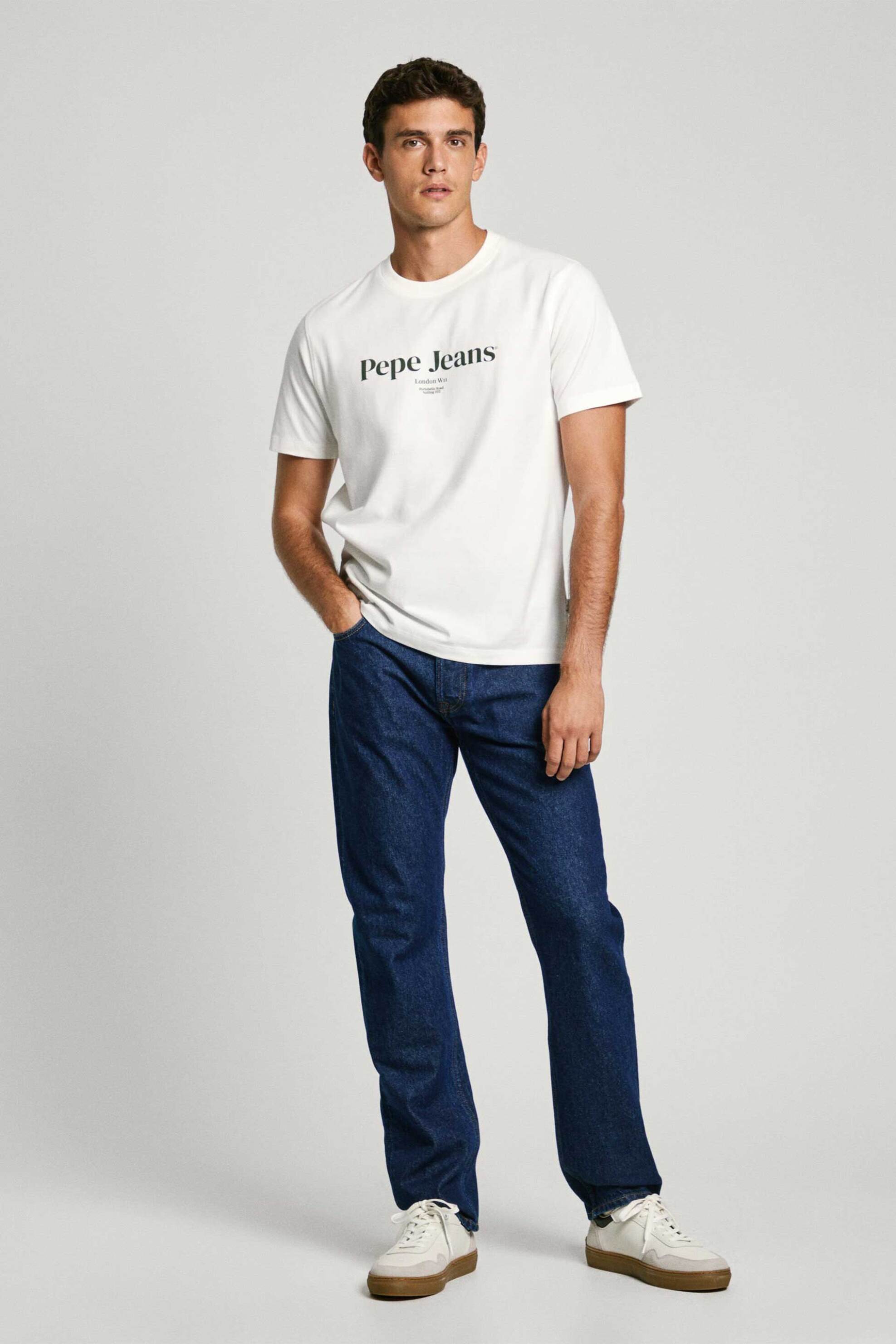 Pepe Jeans ανδρικό T-shirt μονόχρωμο με logo print - PM509783 Λευκό