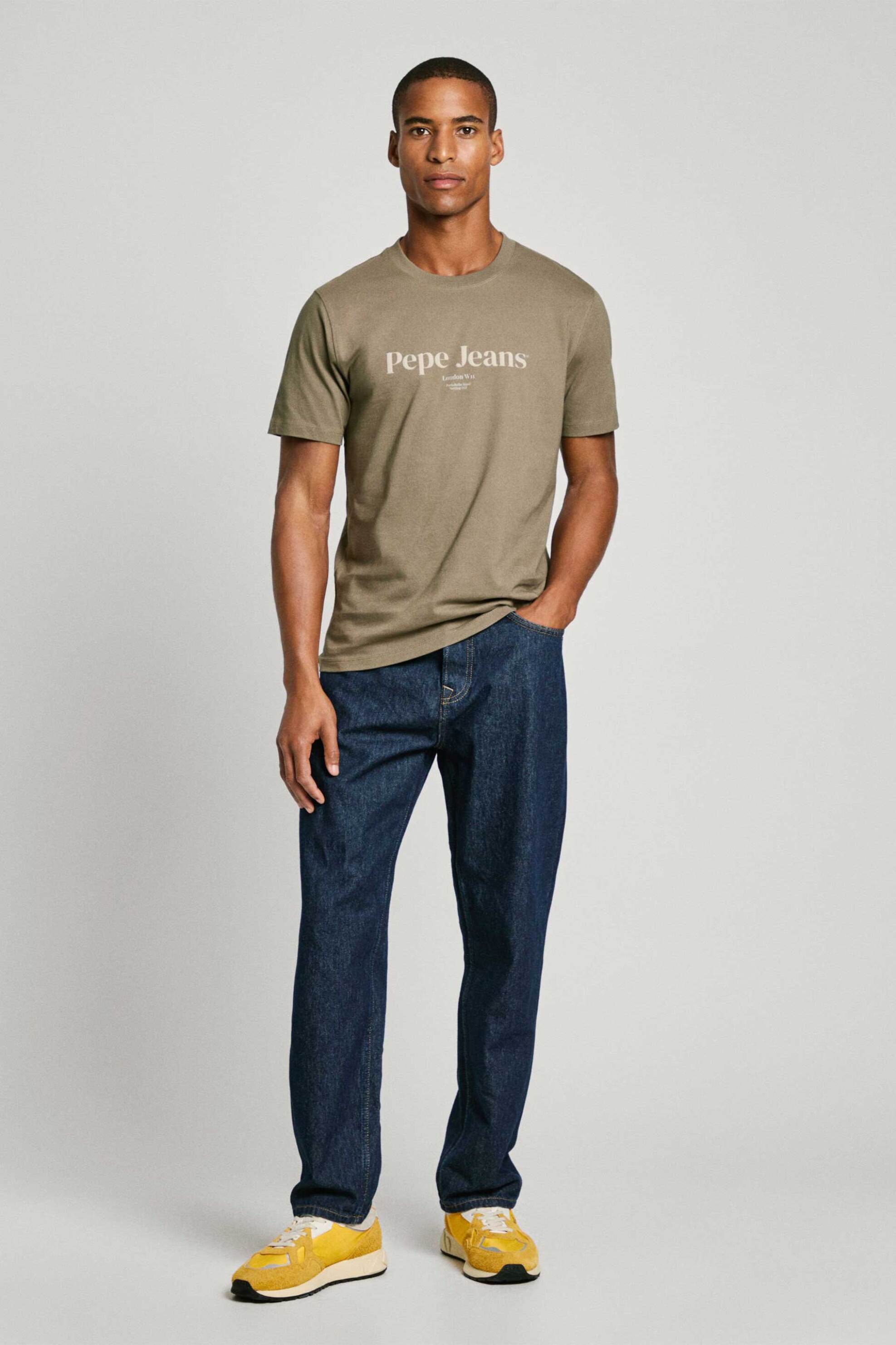 Pepe Jeans ανδρικό T-shirt μονόχρωμο με logo print - PM509783 Λαδί