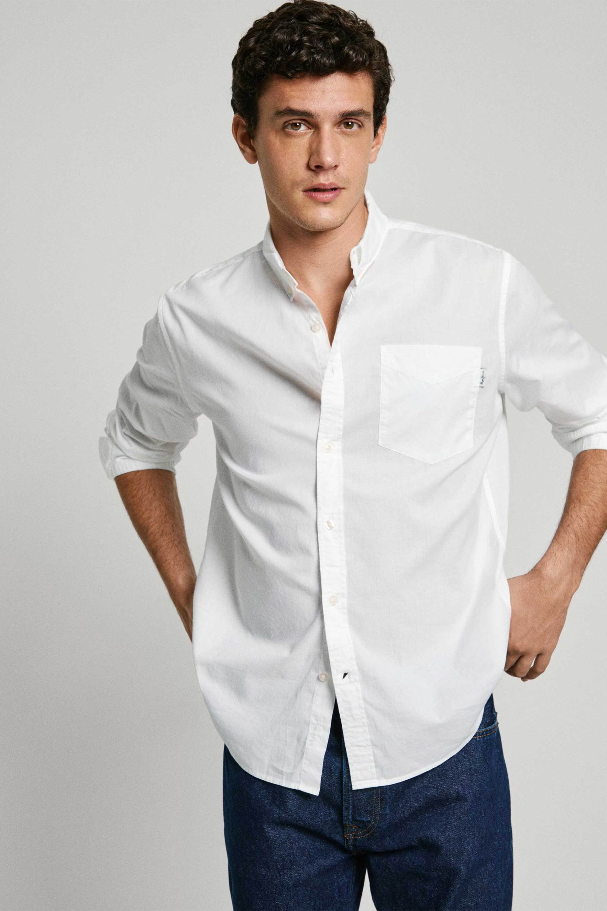 Pepe Jeans ανδρικό πουκάμισο μονόχρωμο Regular Fit - PM308831 Λευκό