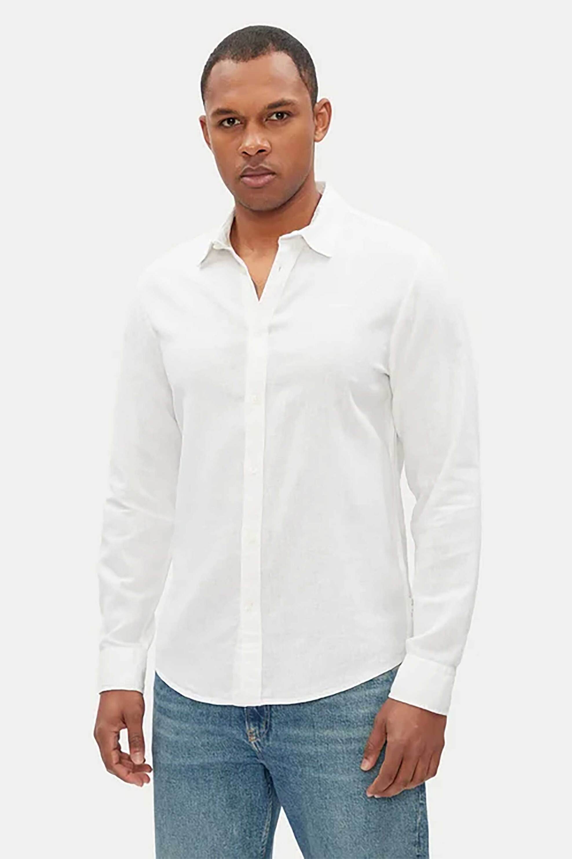 Pepe Jeans ανδρικό λινό πουκάμισο μονόχρωμο Regular Fit - PM308844 Λευκό