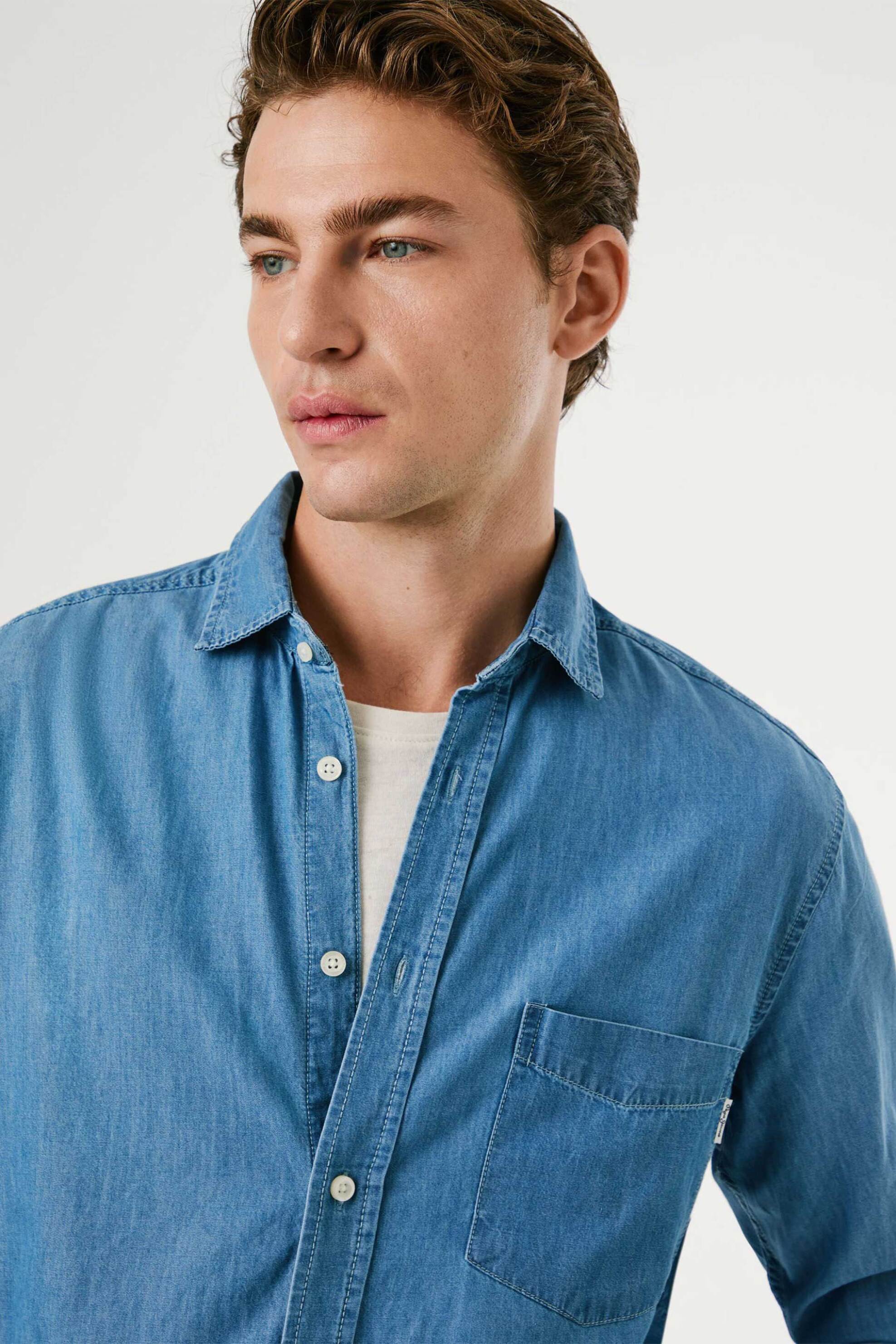 Pepe Jeans ανδρικό denim πουκάμισο Slim Fit "Essentials" - PM3090014C0 Denim Blue φωτογραφία