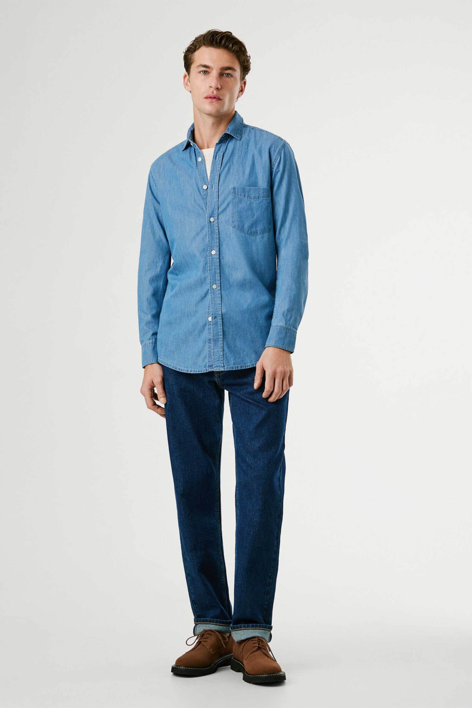 Pepe Jeans ανδρικό denim πουκάμισο Slim Fit "Essentials" - PM3090014C0 Denim Blue φωτογραφία