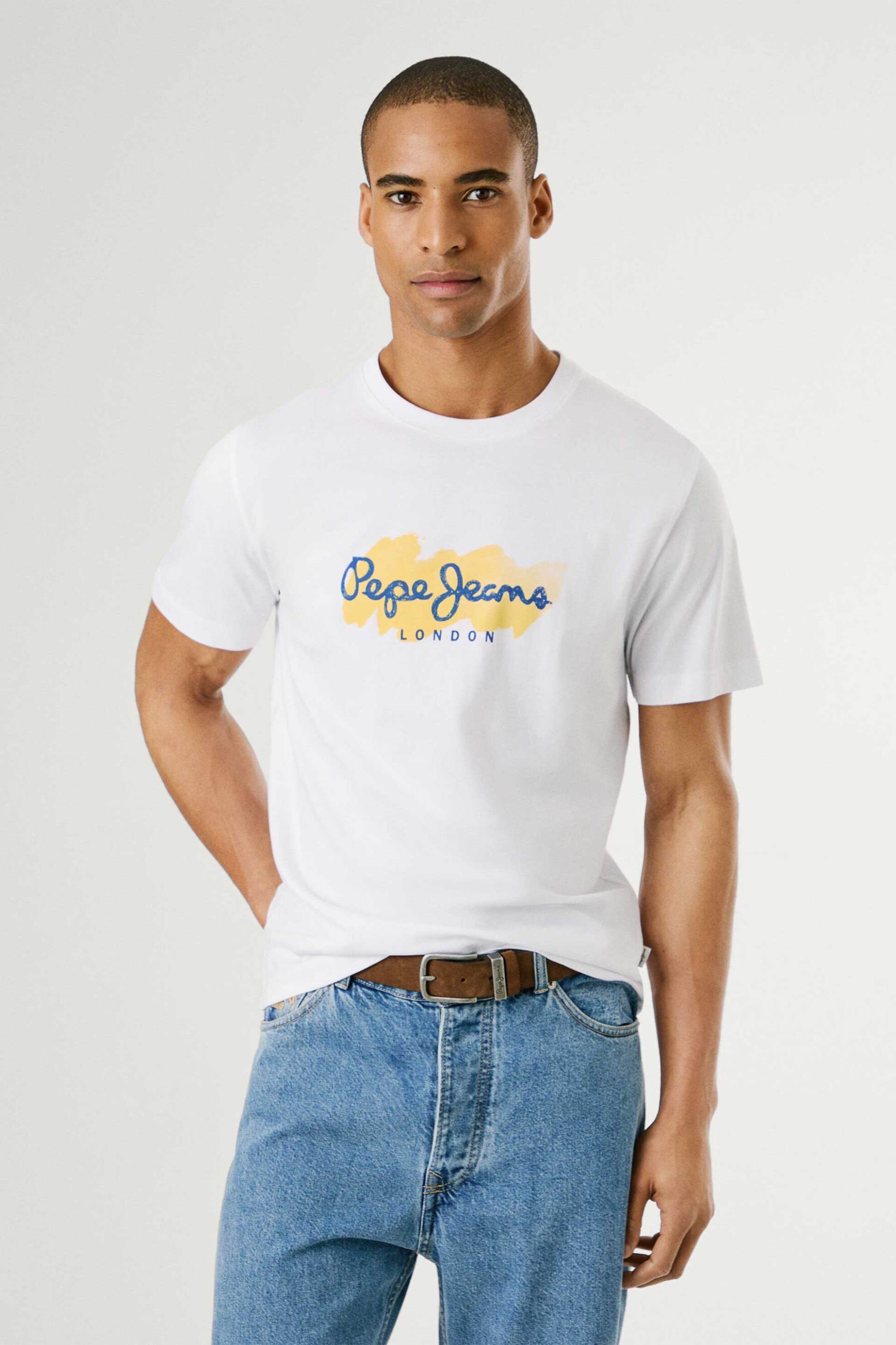 Pepe Jeans ανδρικό T-shirt μονόχρωμο με logo print "Milton" - PM509959 Λευκό