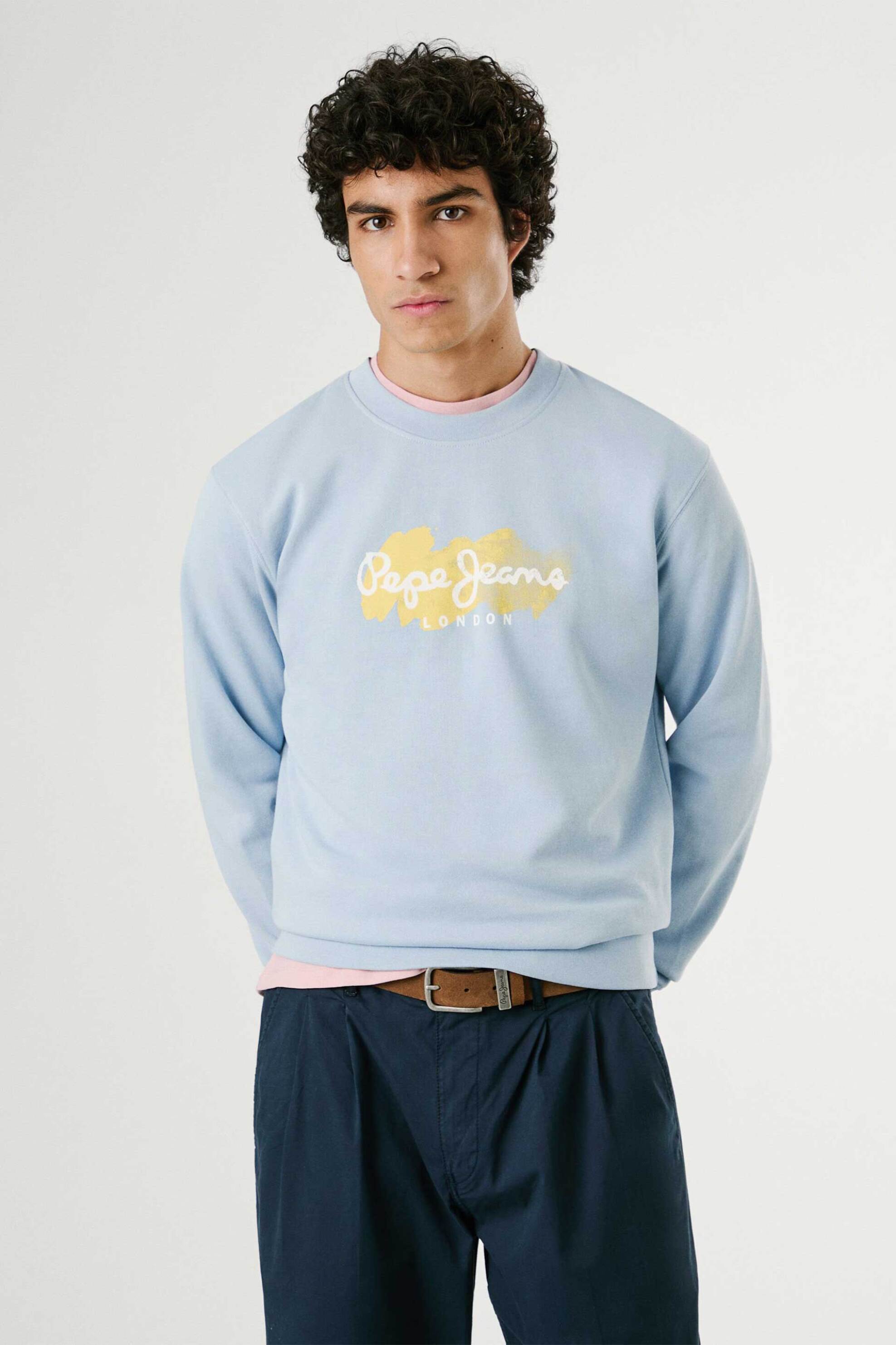 Pepe Jeans ανδρική μπλούζα φούτερ με contrast λογότυπο Regular Fit "Milton" - PM582921 Μπλε