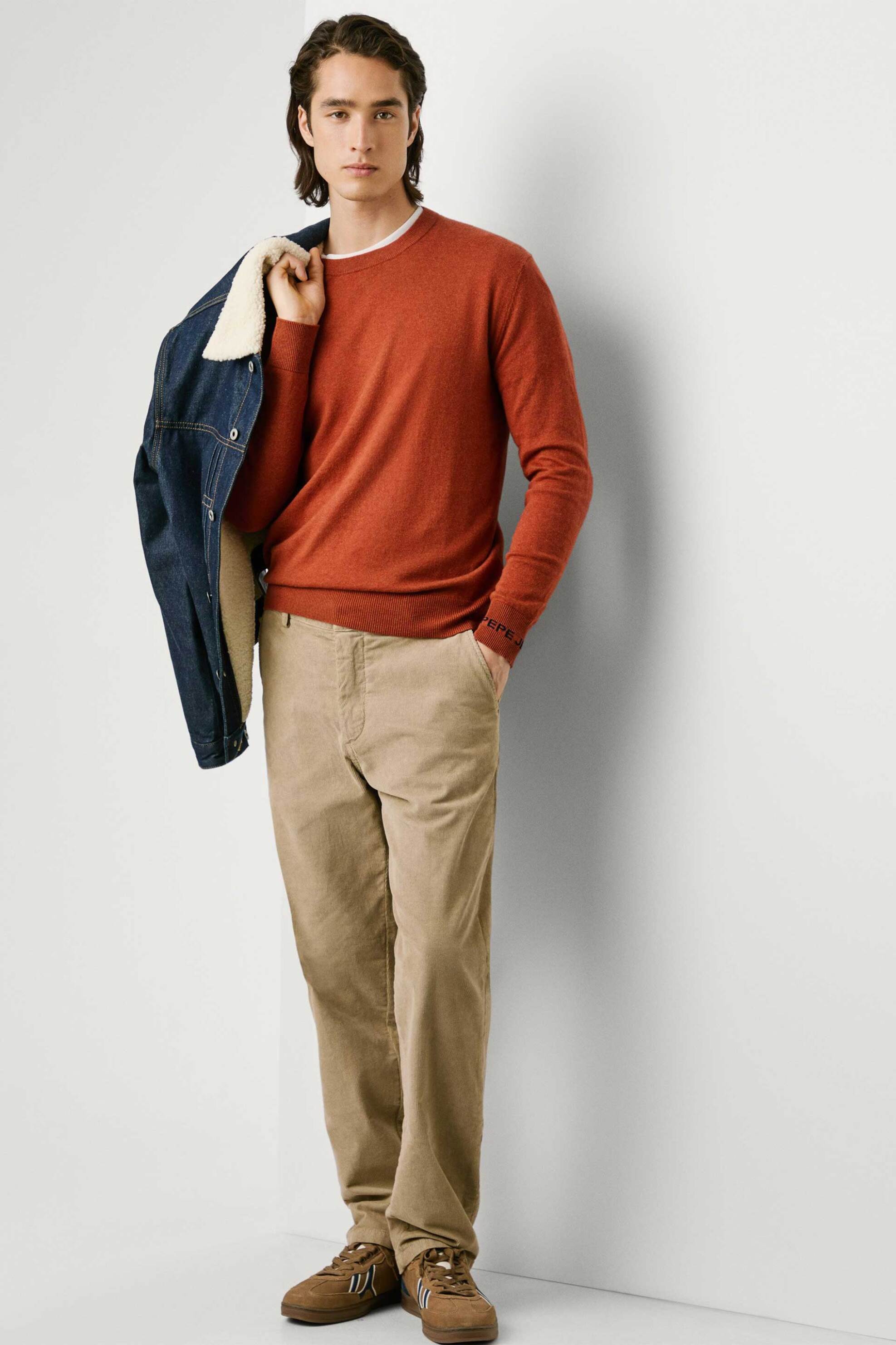 Pepe Jeans ανδρικό chino παντελόνι κοτλέ με logo patch - PM2100003 Μπεζ