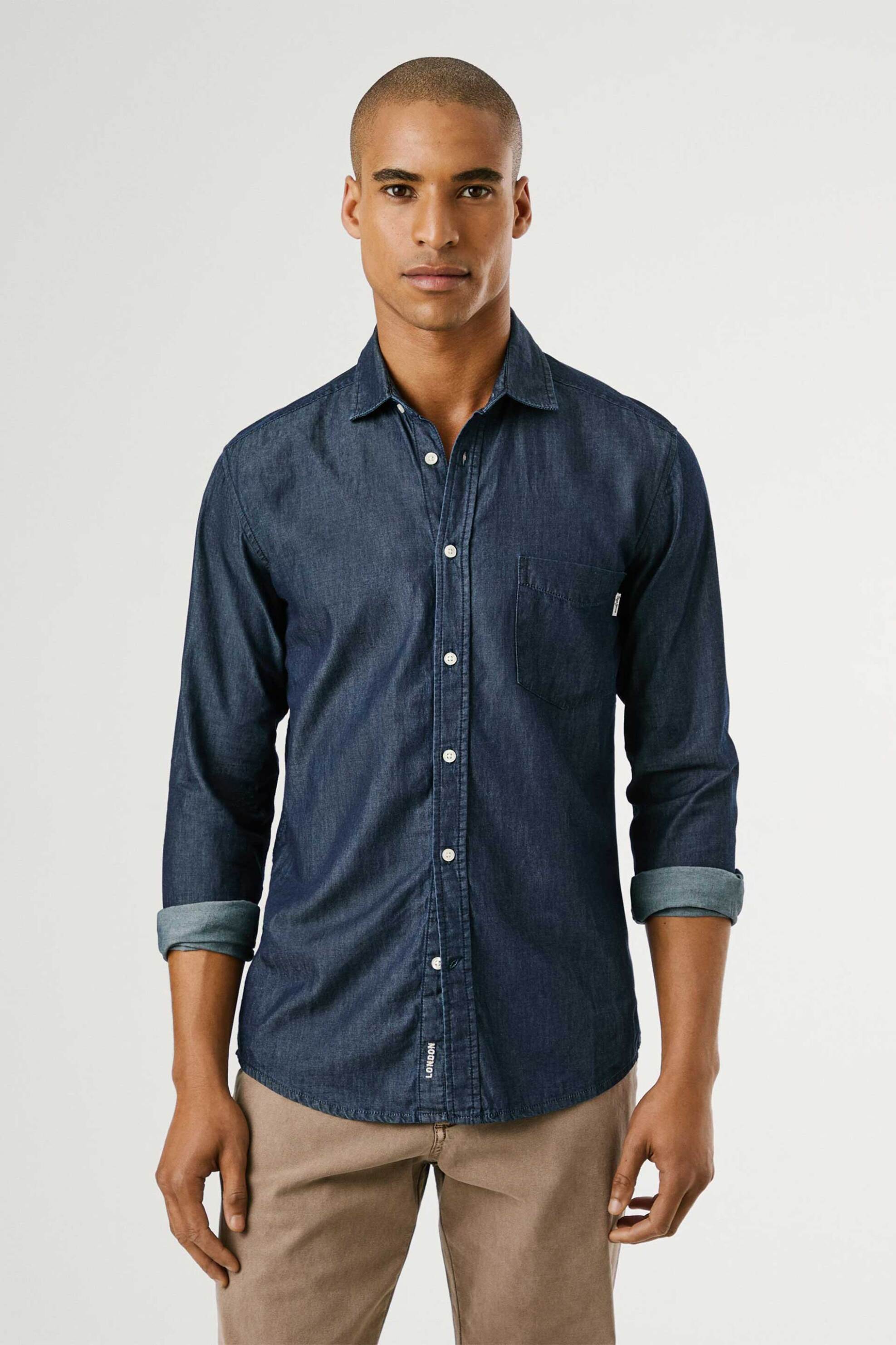 Pepe Jeans ανδρικό denim πουκάμισο Slim Fit "Essentials" - PM3090016C2 Denim Blue