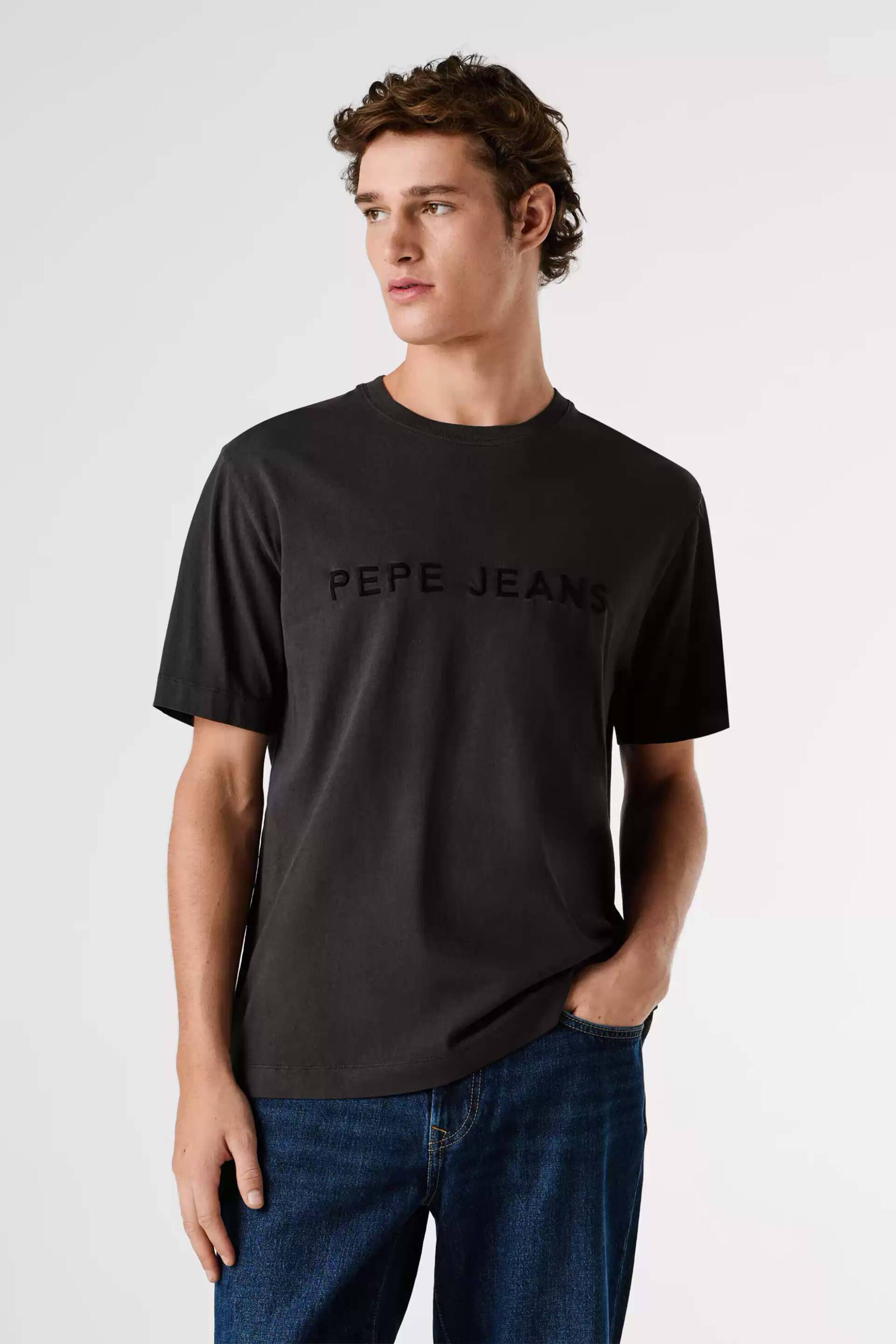 Pepe Jeans ανδρικό T-shirt μονόχρωμο με logo print "Meyer" - PM5010162 Μαύρο
