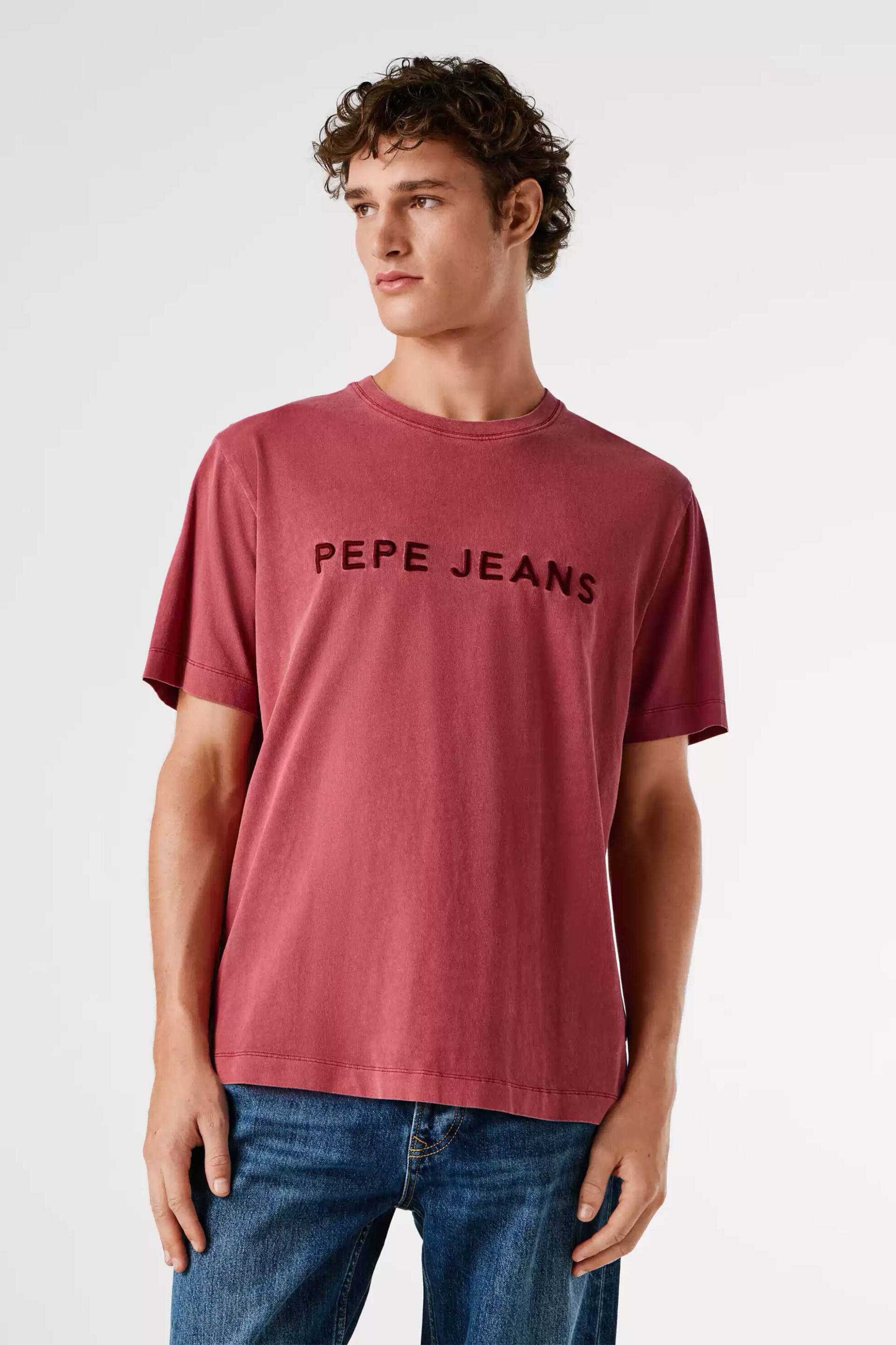 Pepe Jeans ανδρικό T-shirt μονόχρωμο με logo print "Meyer" - PM5010162 Κεραμιδί