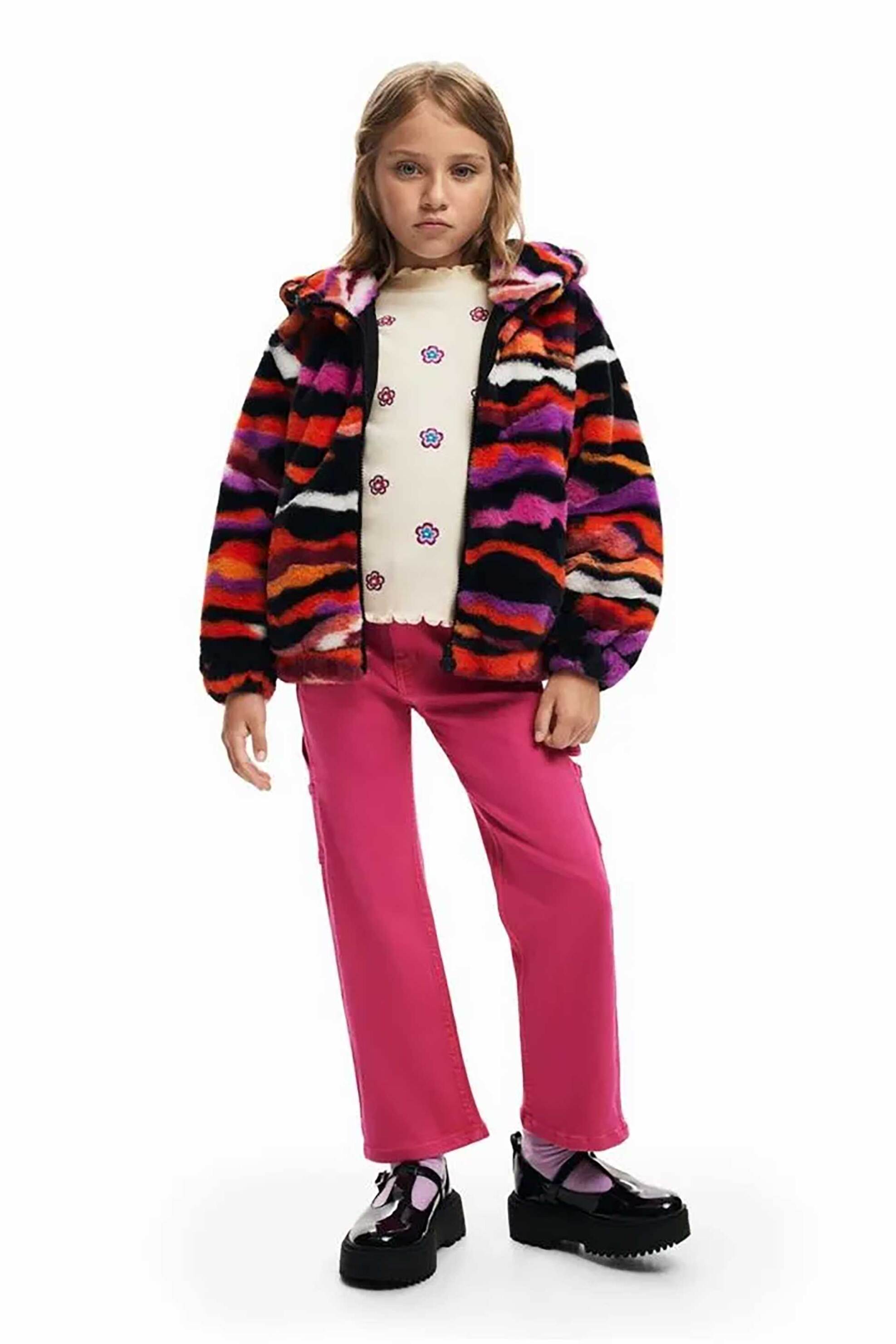 DESIGUAL Desigual παιδικό jacket με faux γούνα και animal print - 24WGEW09 Ροζ