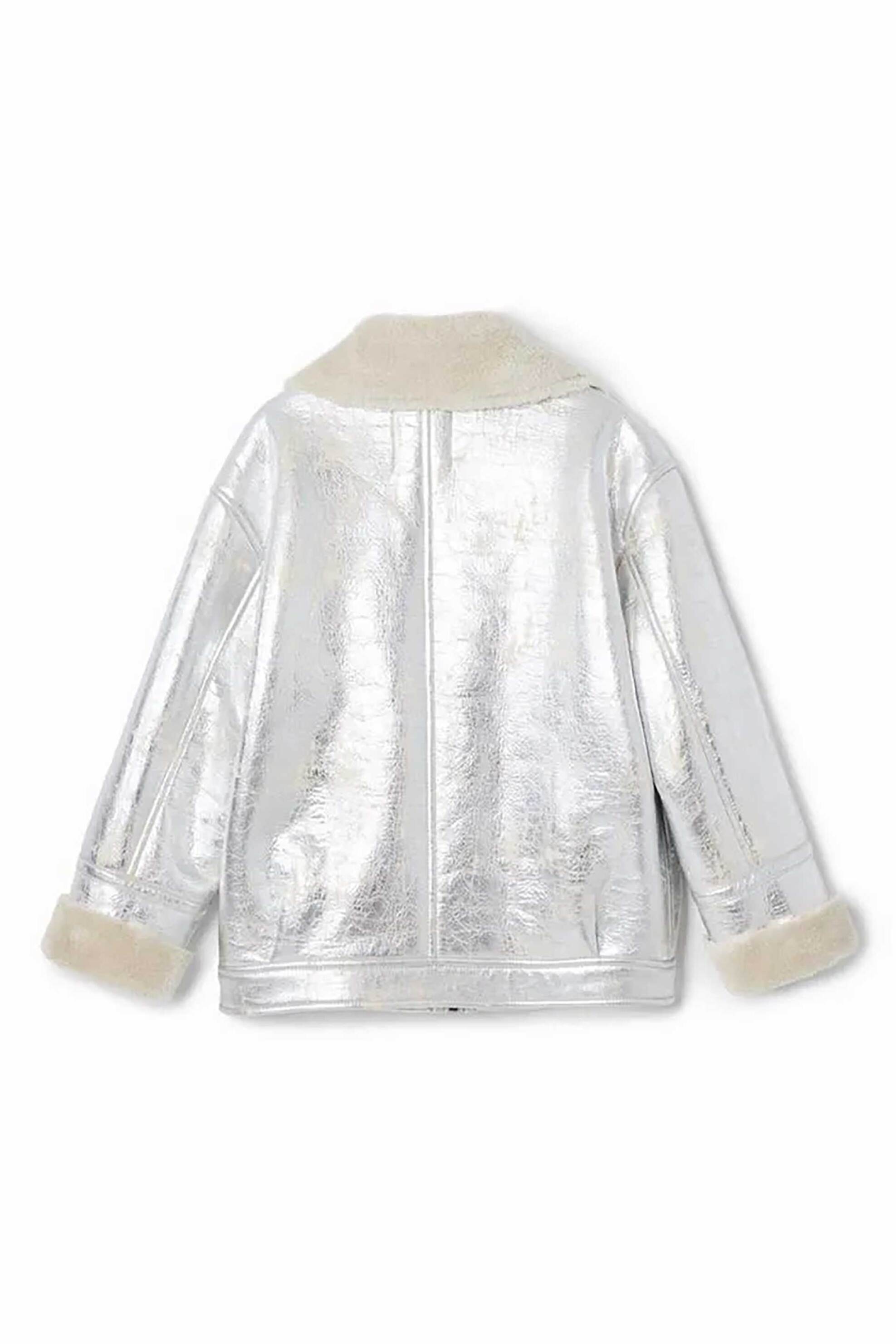 Desigual παιδικό μπουφάν μεταλλιζέ με λεπτομέρειες απο faux γούνα - 24WGEW11 Ασημί φωτογραφία