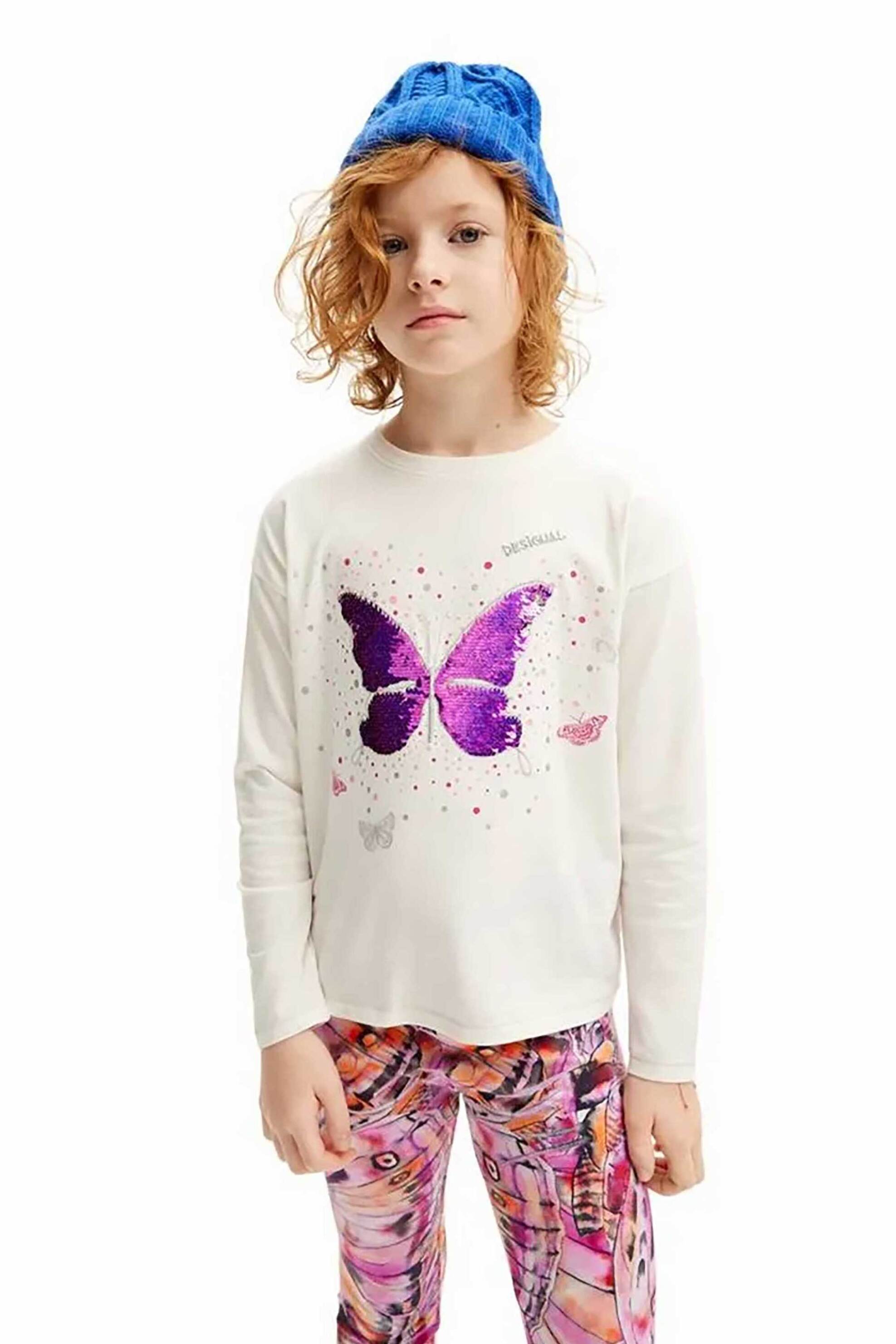DESIGUAL Desigual παιδική μακρυμάνικη μπλούζα με butterfly print - 24WGTK11 Λευκό