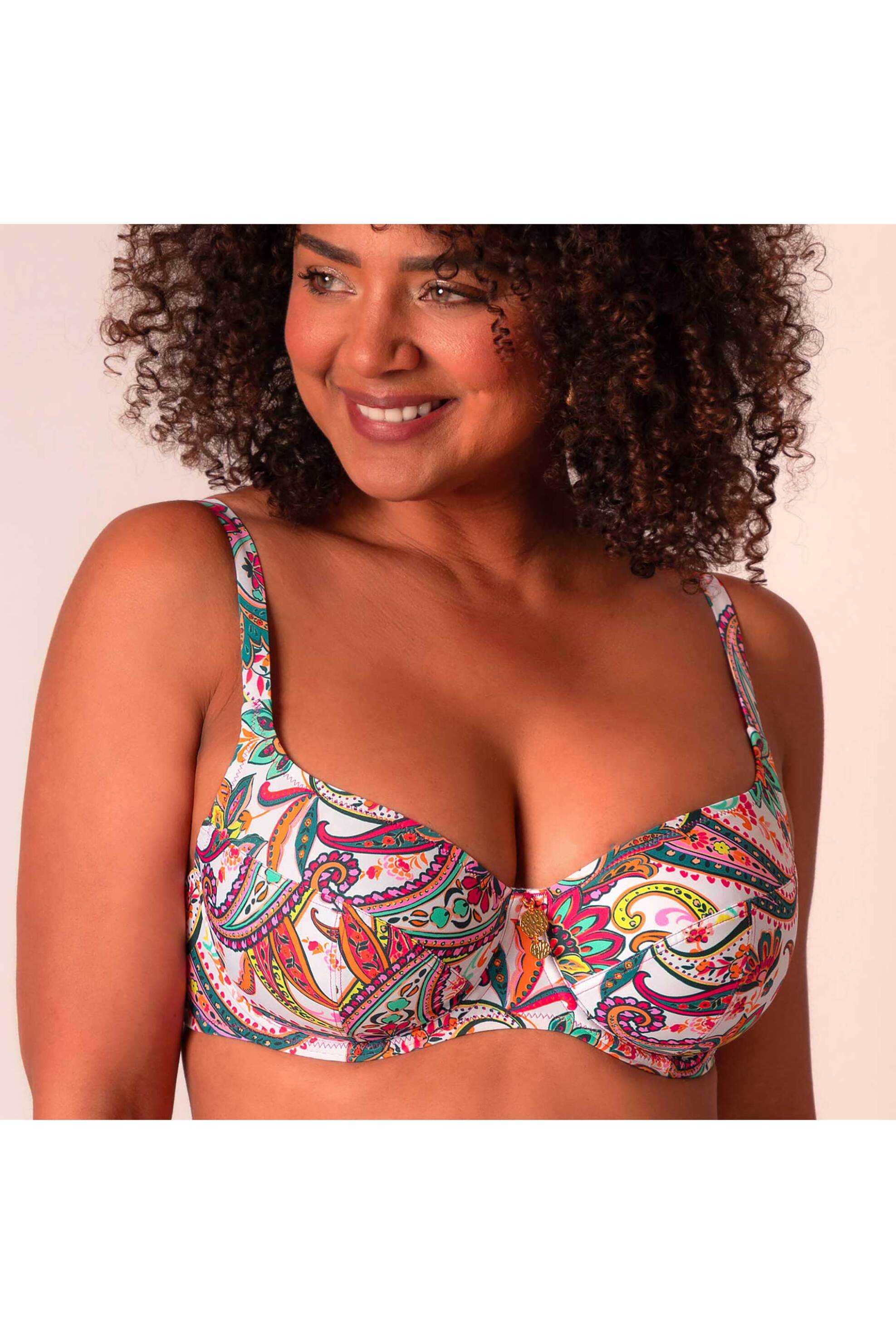 Antigel γυναικείο μαγιό μπικίνι τοπ με floral print Cup D - FBB3578D Λευκό φωτογραφία