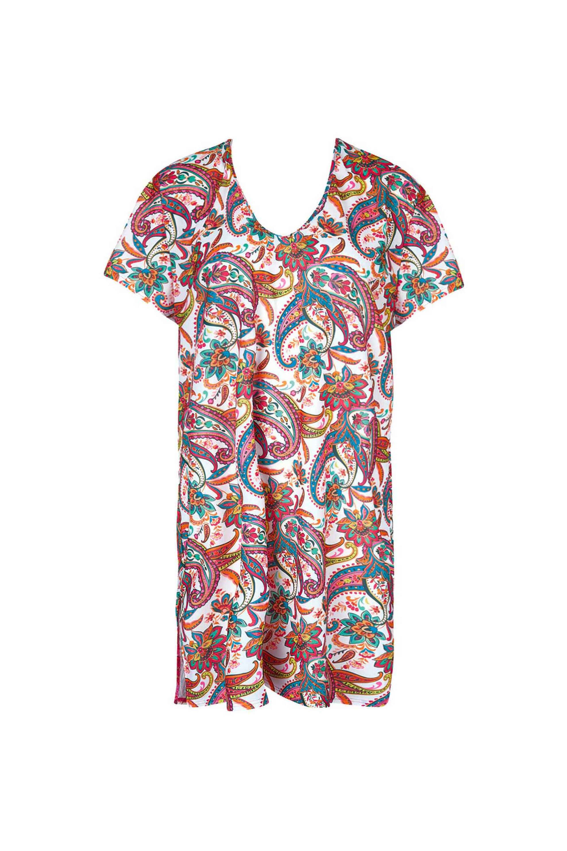 Antigel γυναικείο mini φόρεμα παραλίας με paisley pattern Oversized Fit - ESB4478 Λευκό φωτογραφία